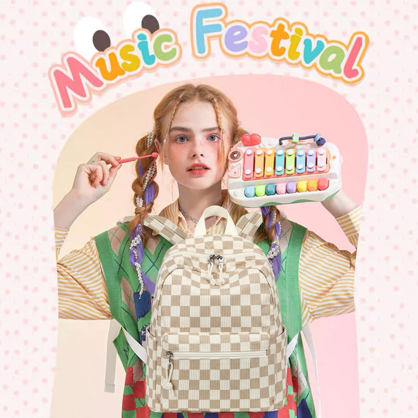 Foto 6 pulgar | Minimochila Bluboon a Cuadros Multicolor - Venta Internacional