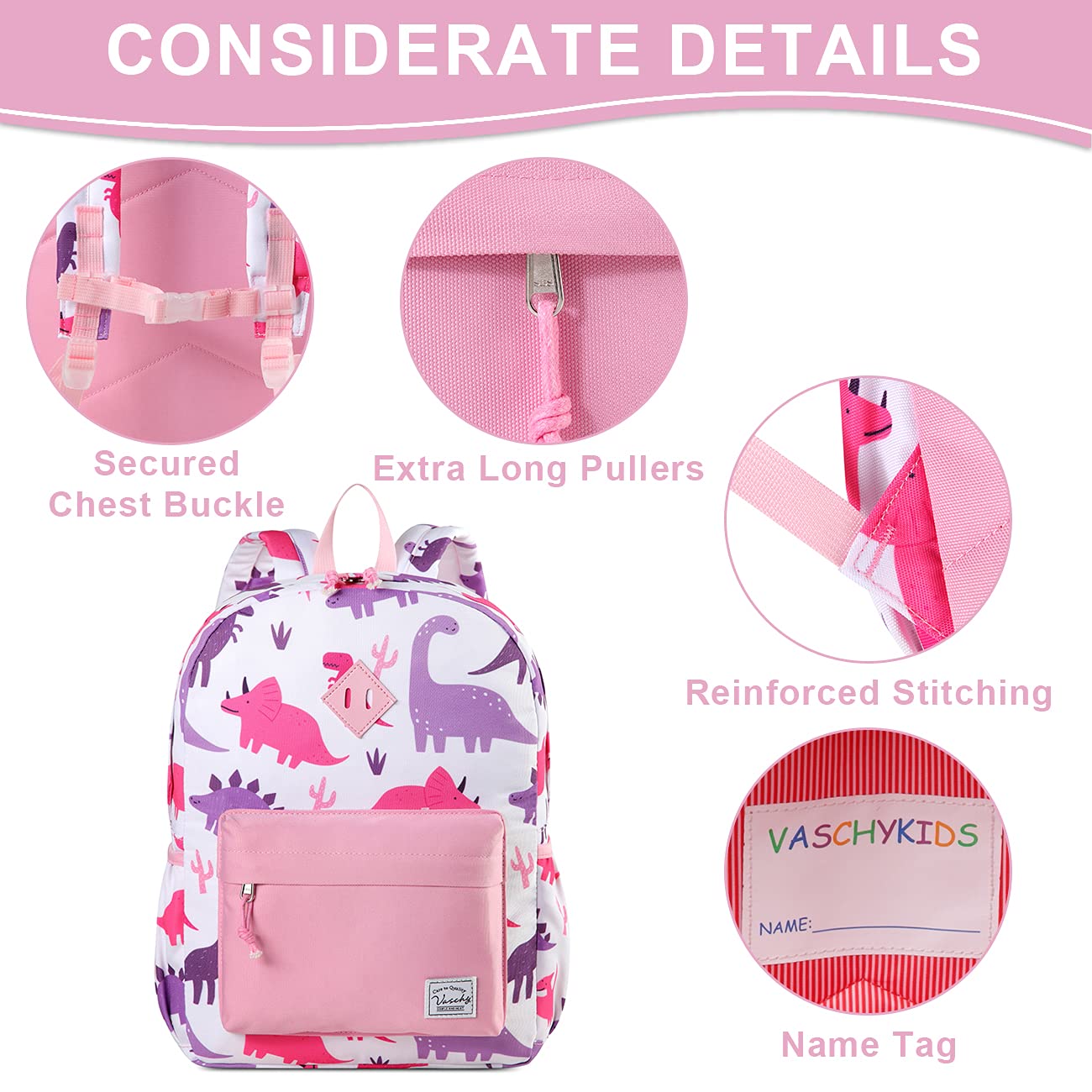 Foto 5 pulgar | Mochila Vaschy Kids con Diseño de Dinosaurio Rosa 38 cm - Venta Internacional
