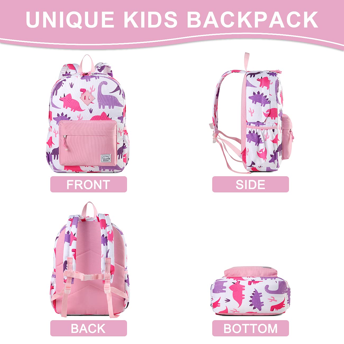 Foto 6 pulgar | Mochila Vaschy Kids con Diseño de Dinosaurio Rosa 38 cm - Venta Internacional