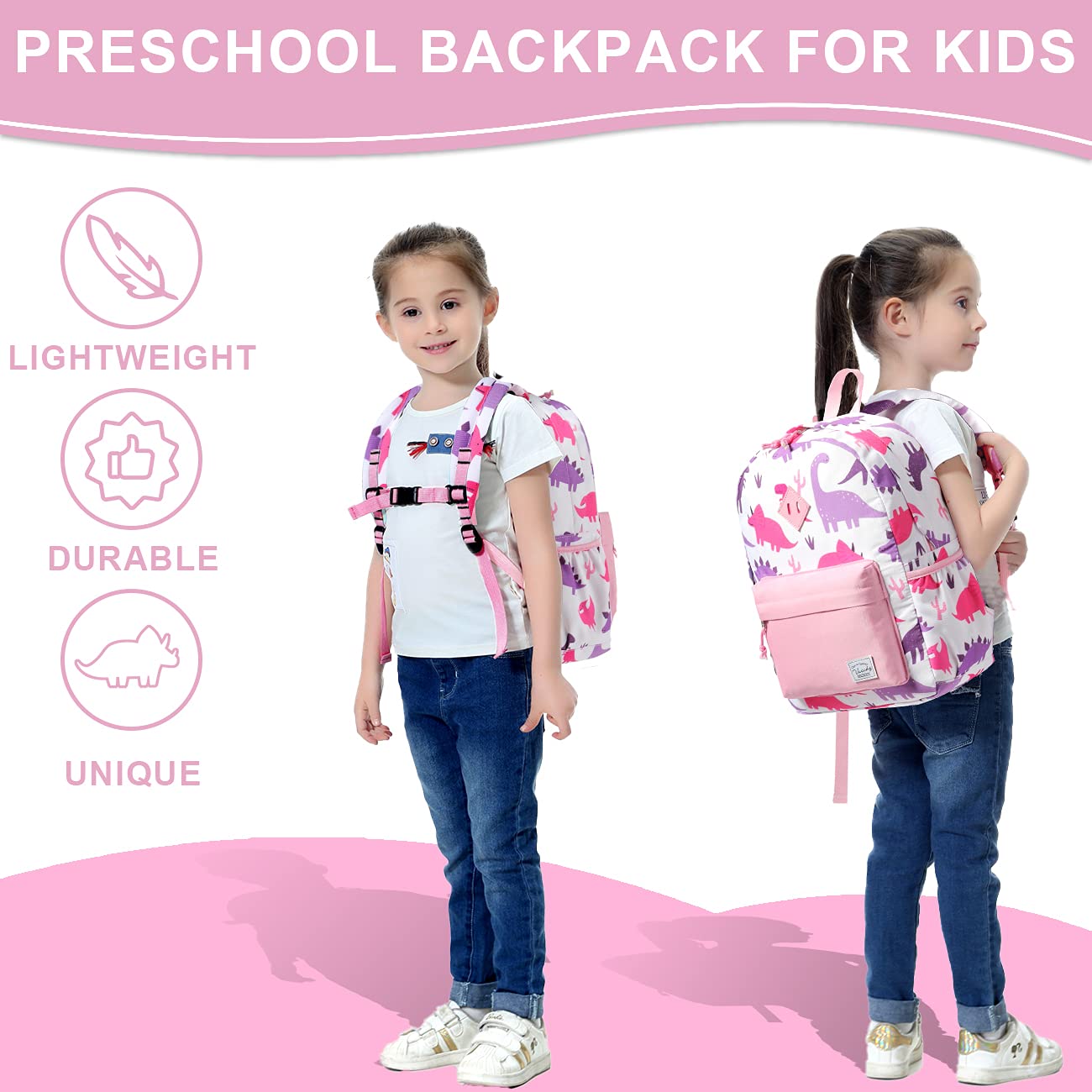 Foto 7 pulgar | Mochila Vaschy Kids con Diseño de Dinosaurio Rosa 38 cm - Venta Internacional