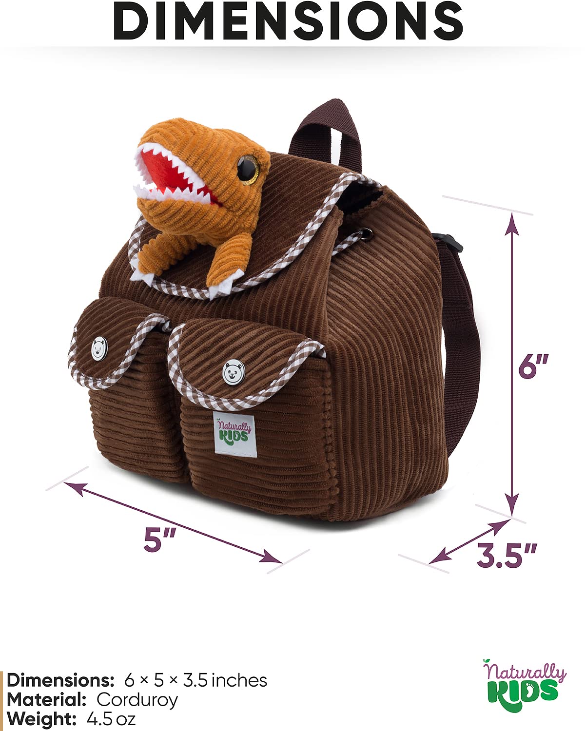 Foto 3 pulgar | Minimochila Naturally Kids con Diseño de Dinosaurio para Niños de 2 a 5 Años - Venta Internacional