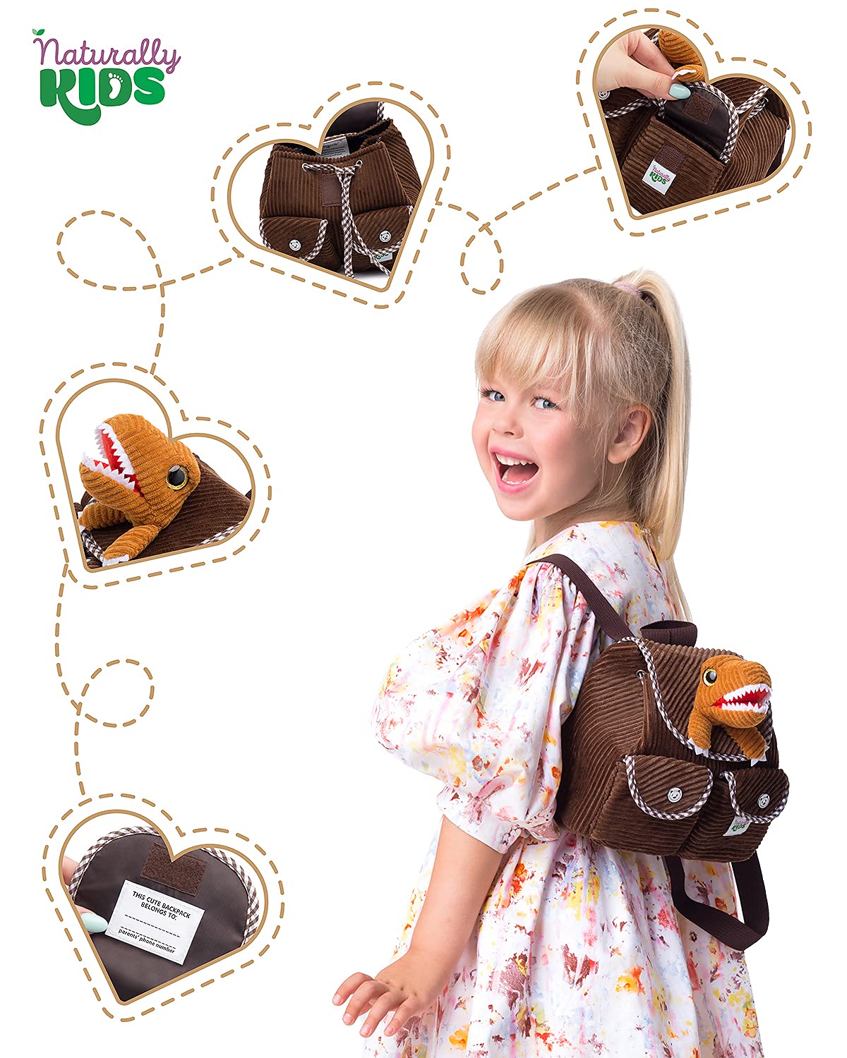 Foto 4 pulgar | Minimochila Naturally Kids con Diseño de Dinosaurio para Niños de 2 a 5 Años - Venta Internacional