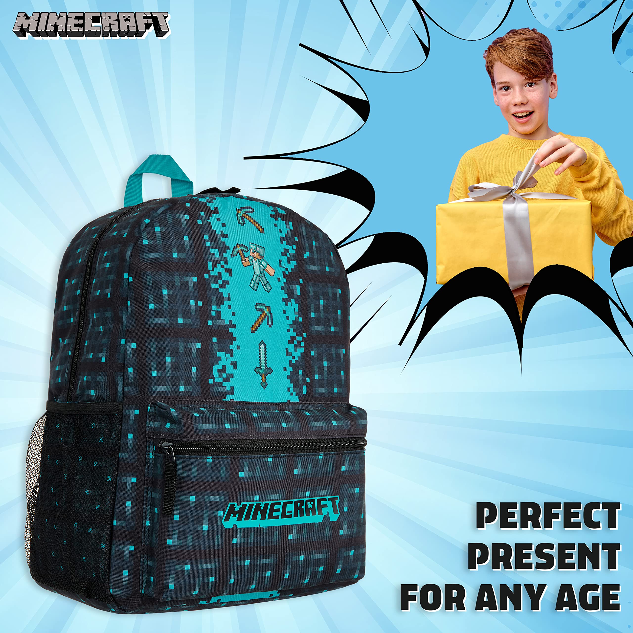 Foto 5 pulgar | Mochila Escolar Minecraft Kids con Bolsillo Frontal Azul - Venta Internacional