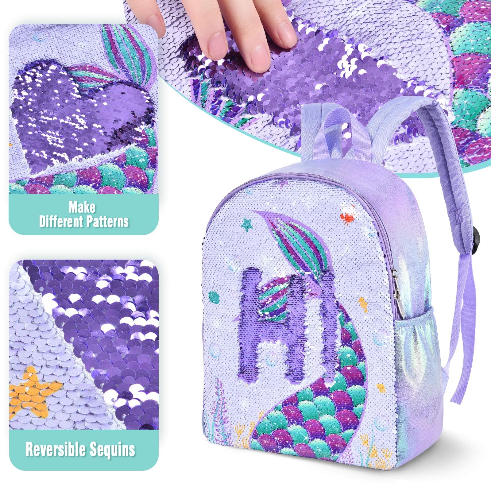 Foto 3 pulgar | Mochila Wernnsai Sparkly Girls Mermaid Kids 38 X 30 X 12 cm - Venta Internacional