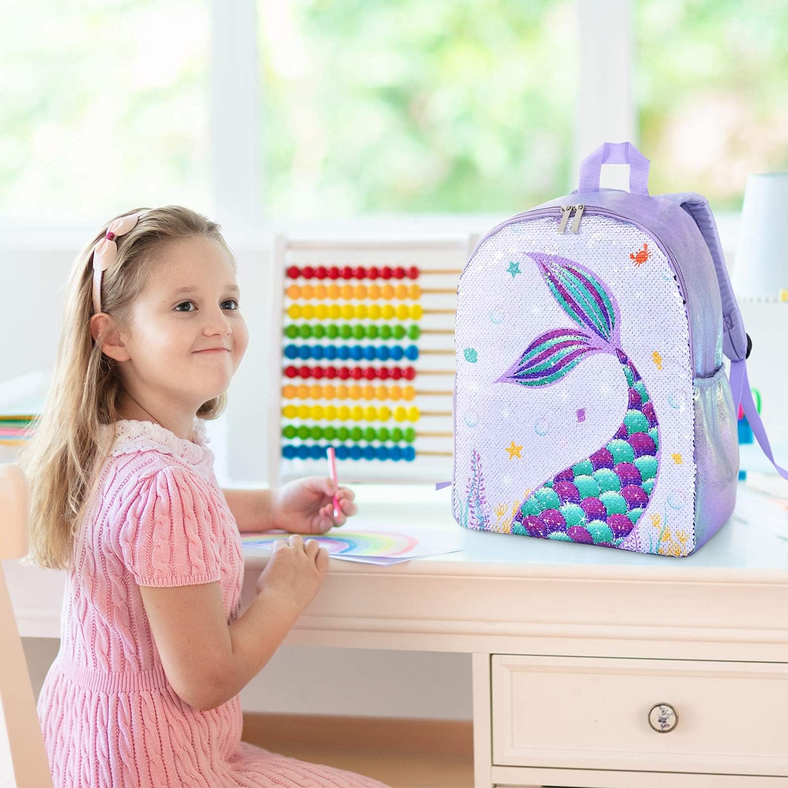 Foto 6 pulgar | Mochila Wernnsai Sparkly Girls Mermaid Kids 38 X 30 X 12 cm - Venta Internacional