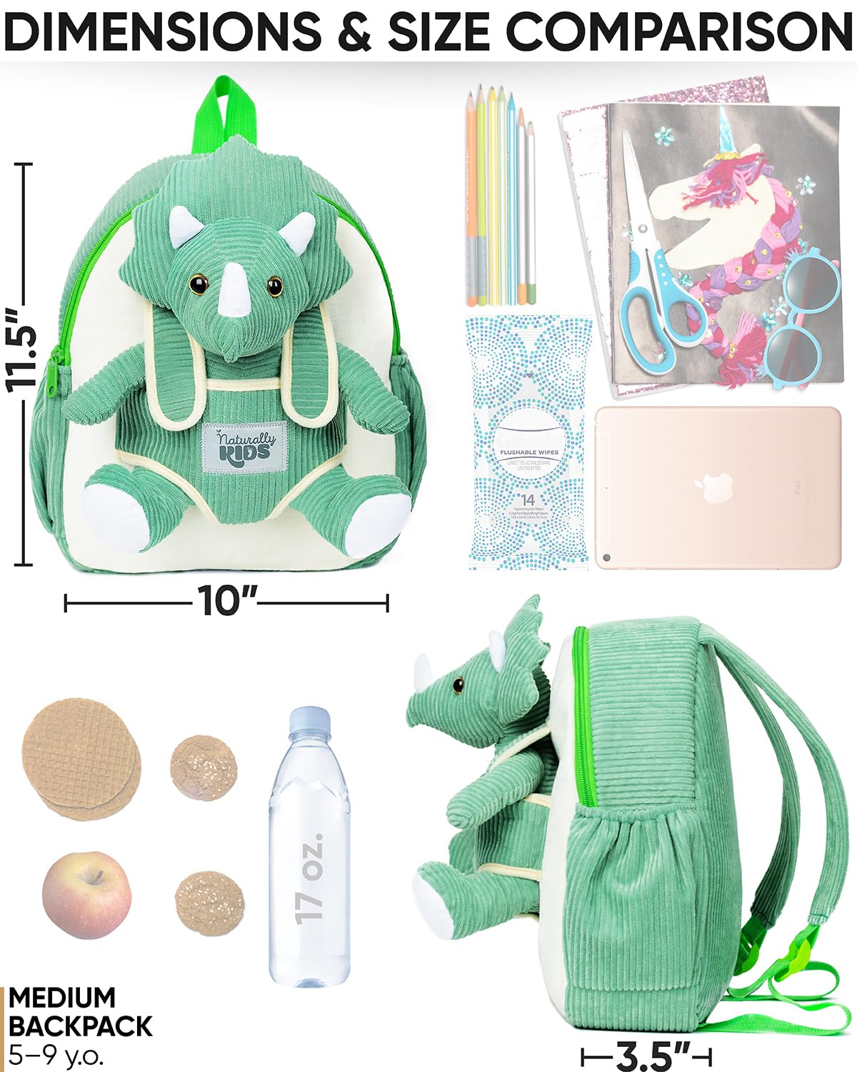 Foto 4 pulgar | Mochila Naturally Kids Green Dinosaur Triceratops - Venta Internacional