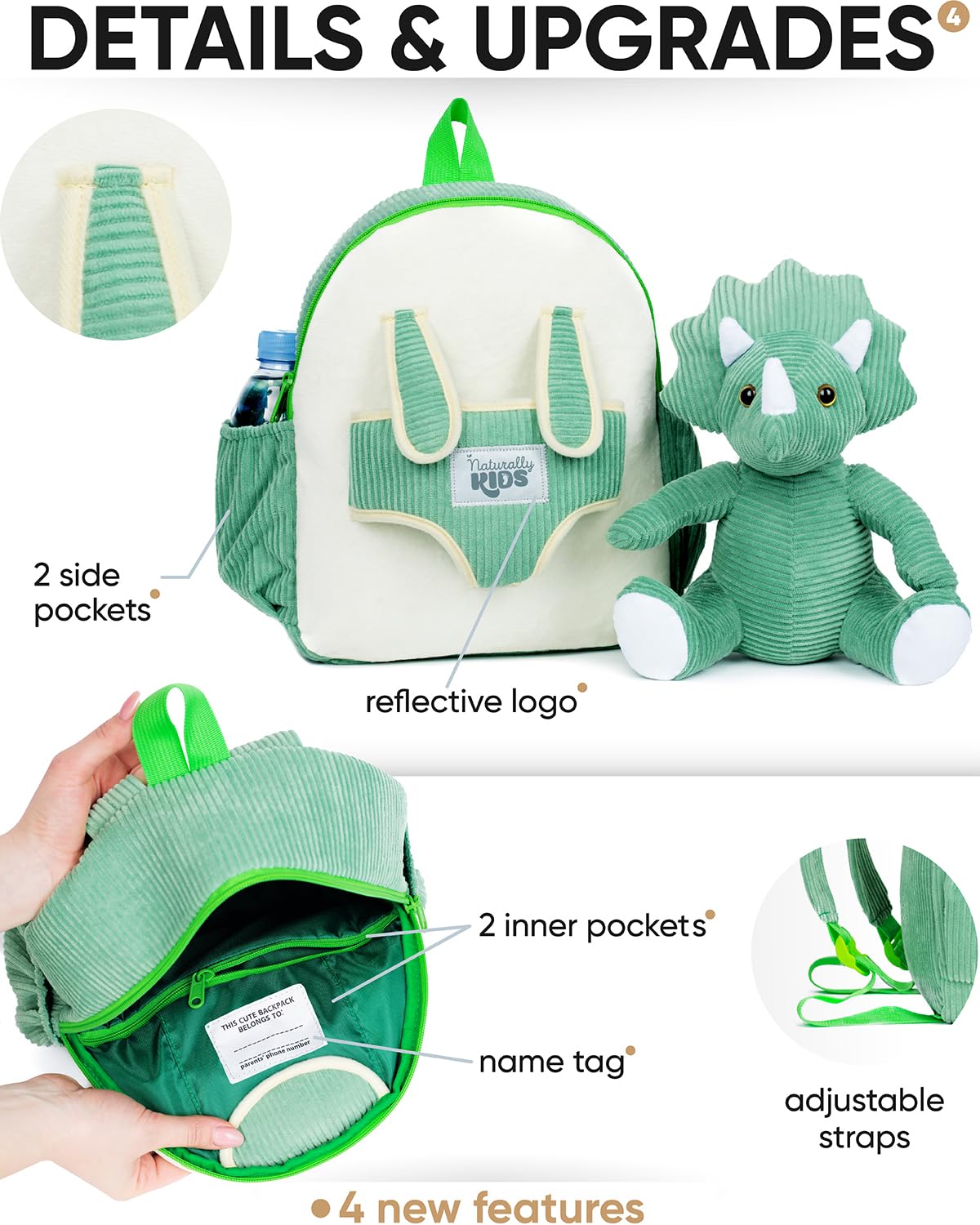 Foto 5 pulgar | Mochila Naturally Kids Green Dinosaur Triceratops - Venta Internacional