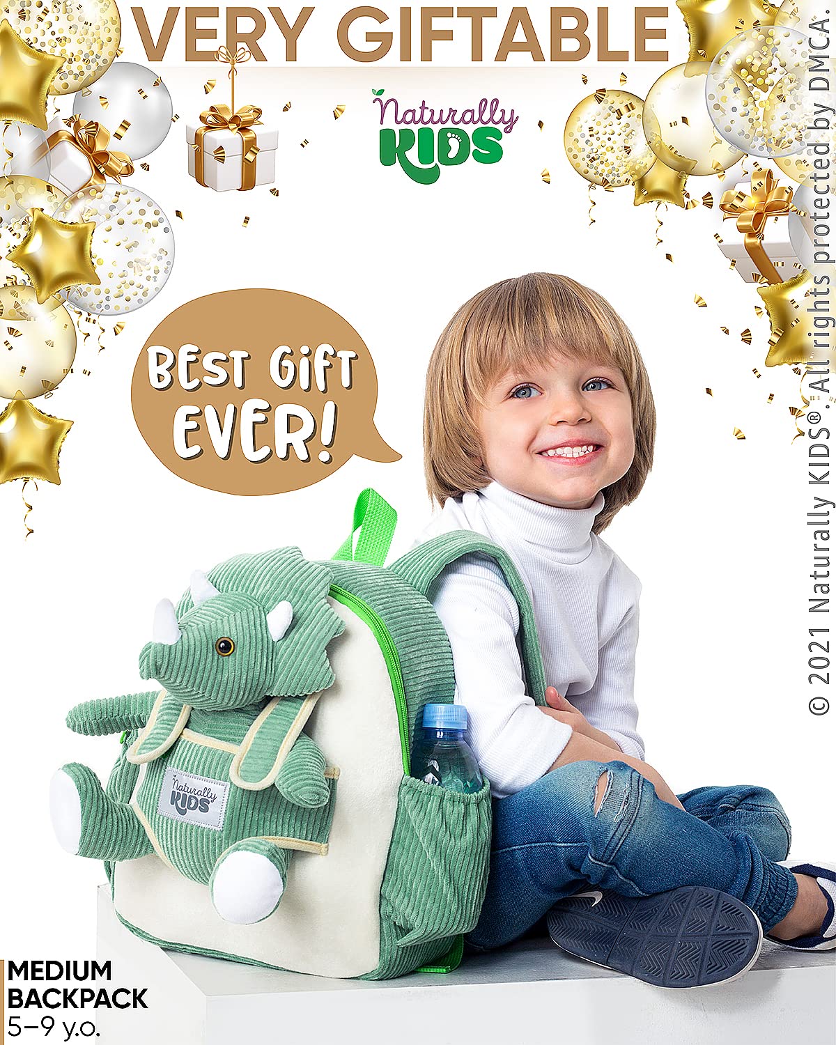 Foto 6 pulgar | Mochila Naturally Kids Green Dinosaur Triceratops - Venta Internacional