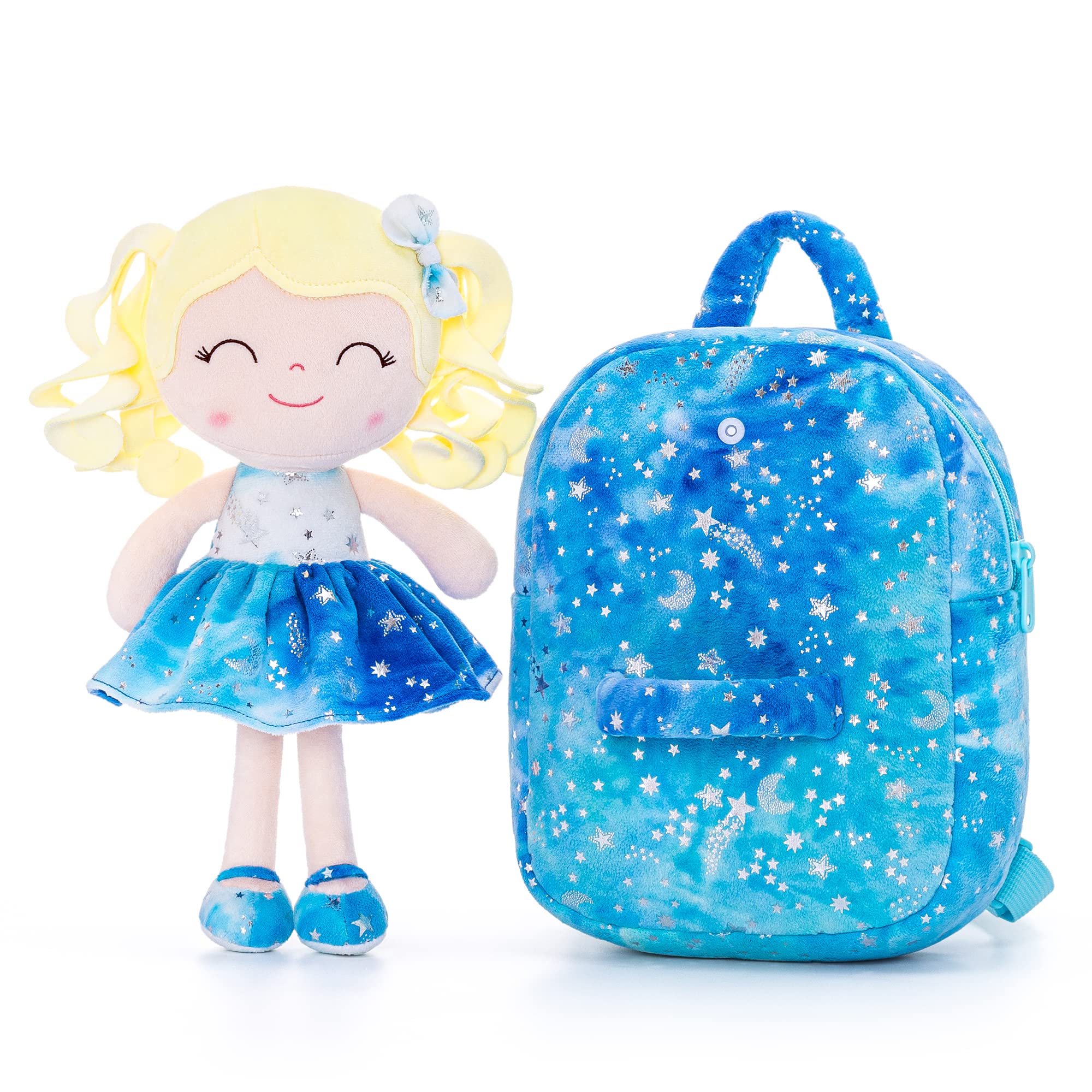 Mochila Gloveleya Muñeca Rizada de Felpa para Niños Pequeños 23 cm Azul - Venta Internacional