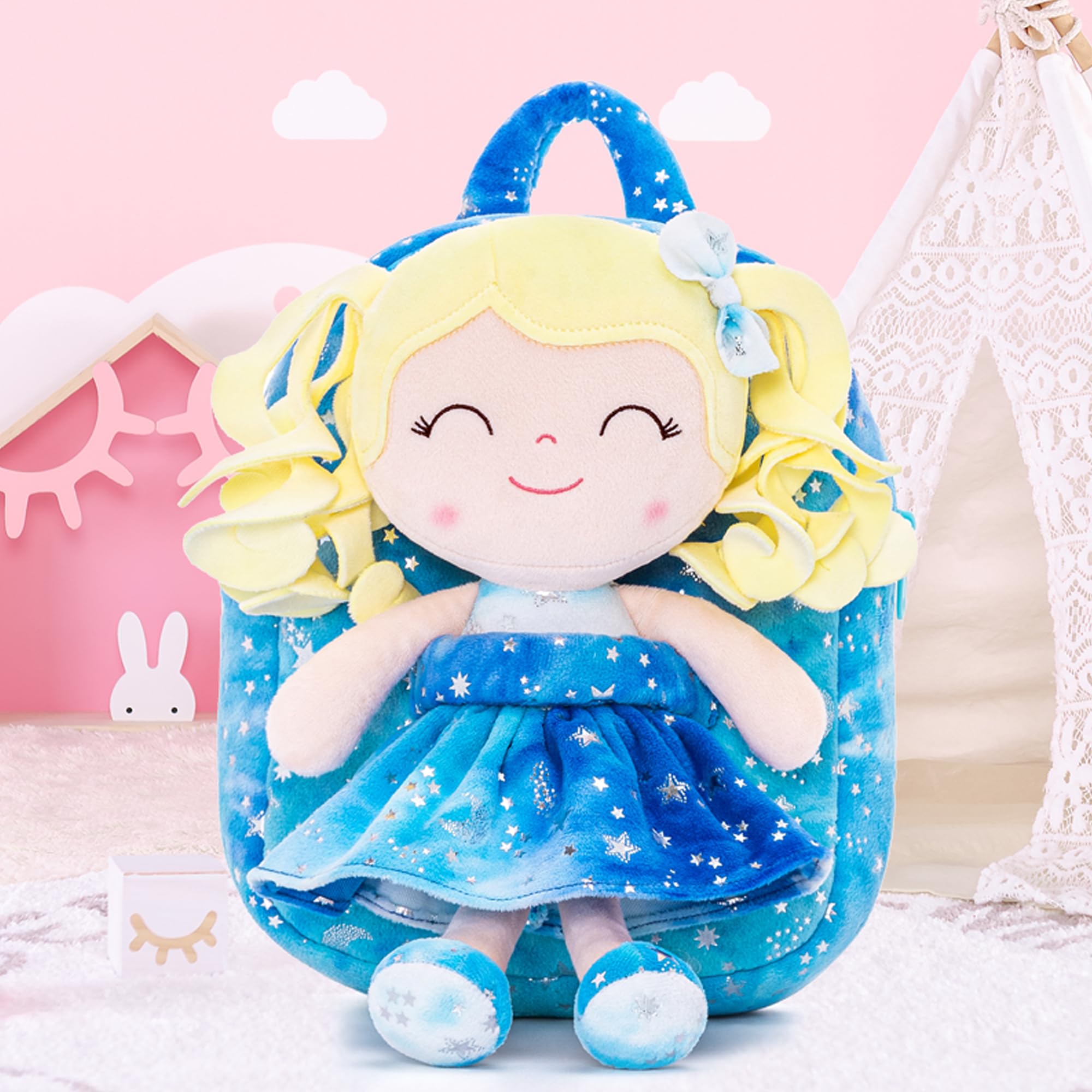 Foto 3 pulgar | Mochila Gloveleya Muñeca Rizada de Felpa para Niños Pequeños 23 cm Azul - Venta Internacional
