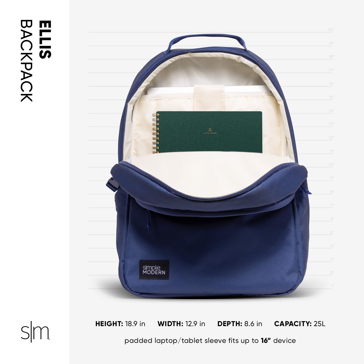 Foto 5 | Mochila Simple Modern Ellis Para Niños En Edad Escolar, Azul Marino, 25 L - Venta Internacional.