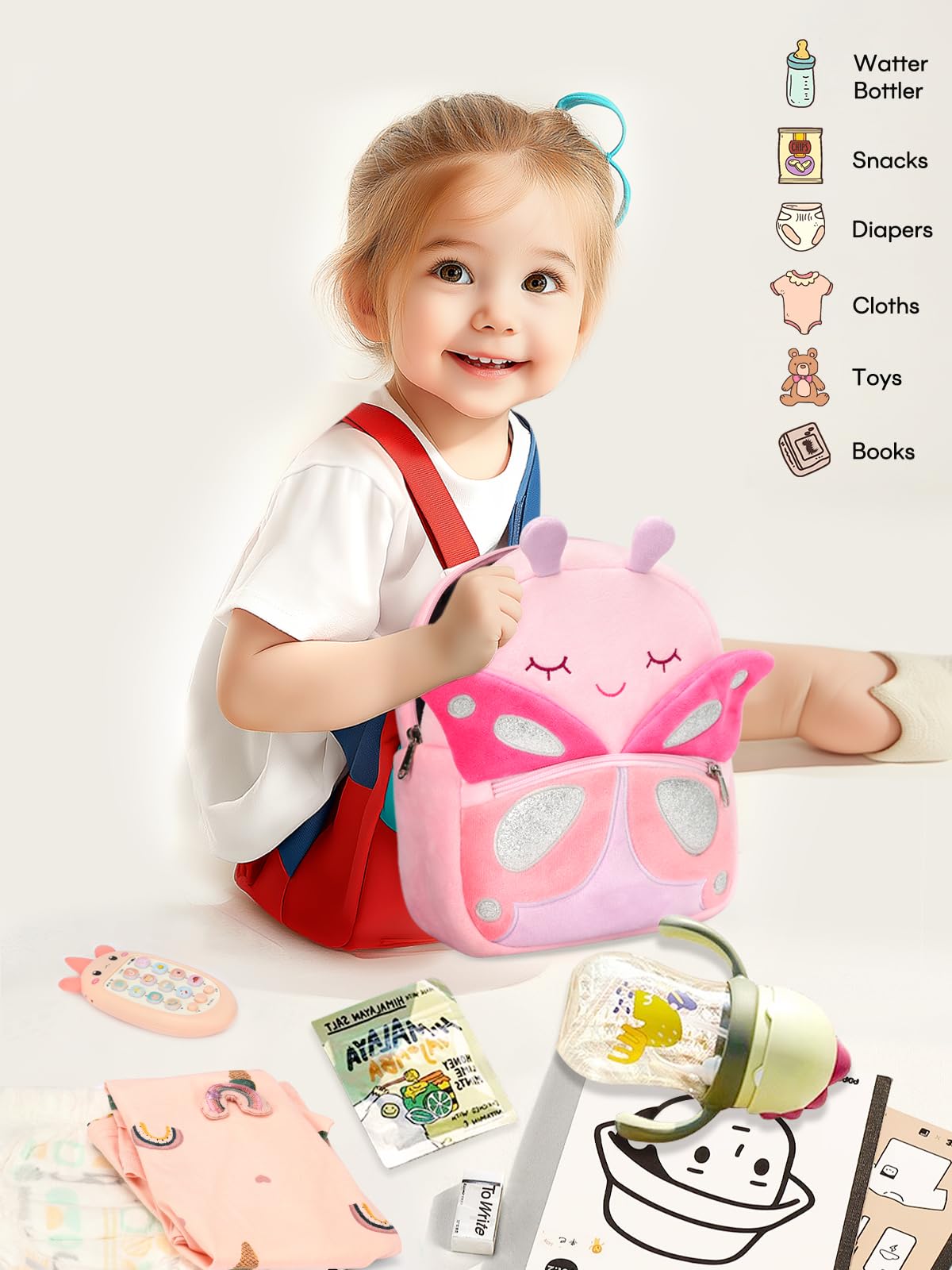 Foto 5 | Mochila Para Niños Pequeños Mibasies Cute Butterfly Plush 3d Animal - Venta Internacional.