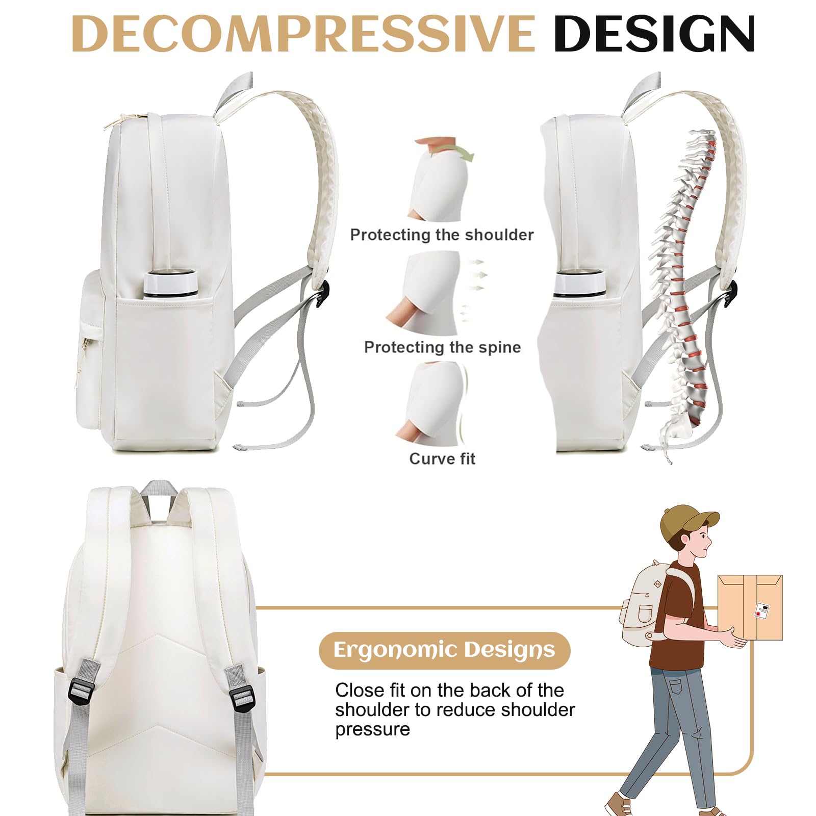 Foto 7 pulgar | Mochila Escolar Bluboon Para Portátil De 15 Pulgadas, Color Beige, Para Niñas Y Mujeres - Venta Internacional.