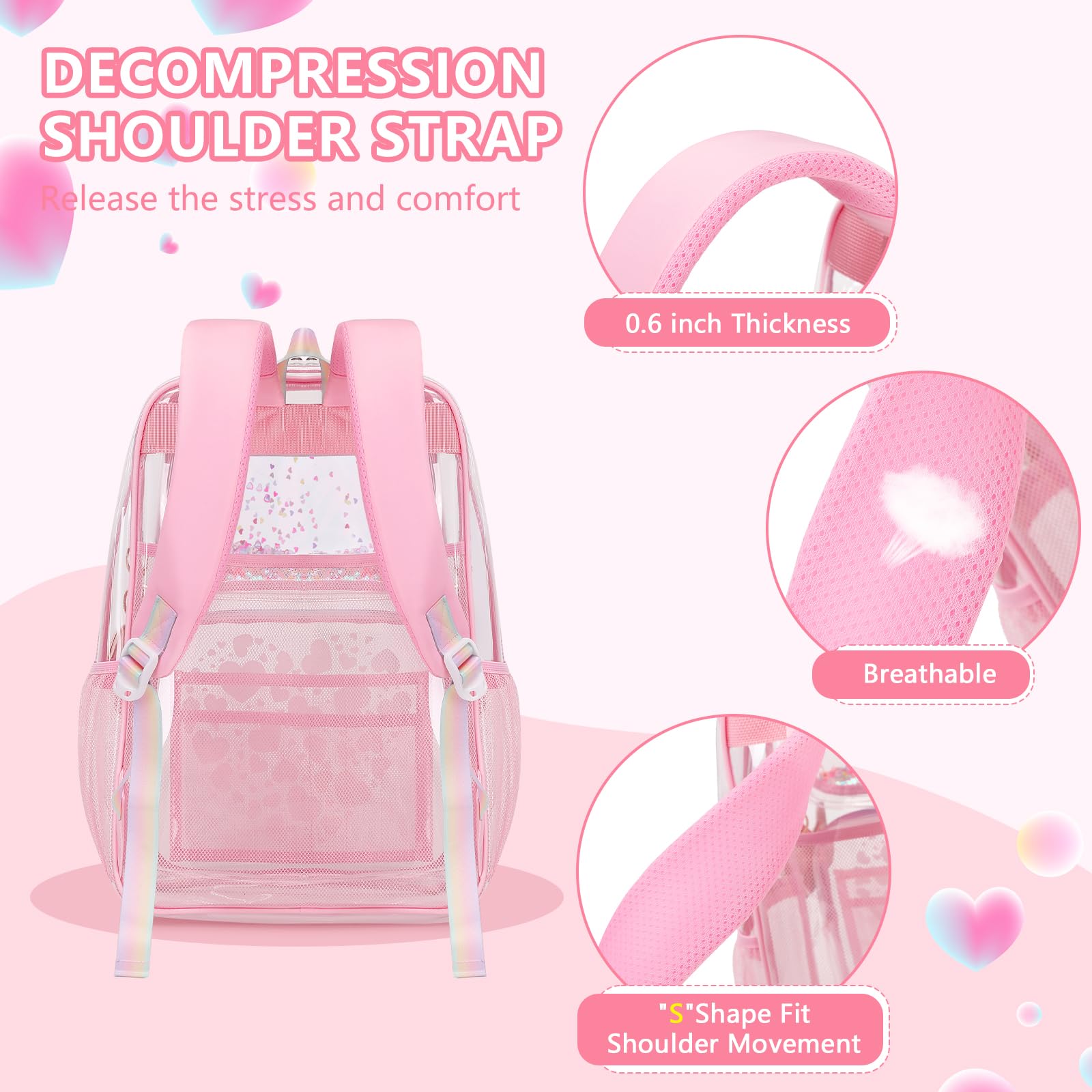 Foto 4 pulgar | Mochila Transparente Moonbaby Lovely Para Niñas En Edad Escolar Rosa - Venta Internacional.