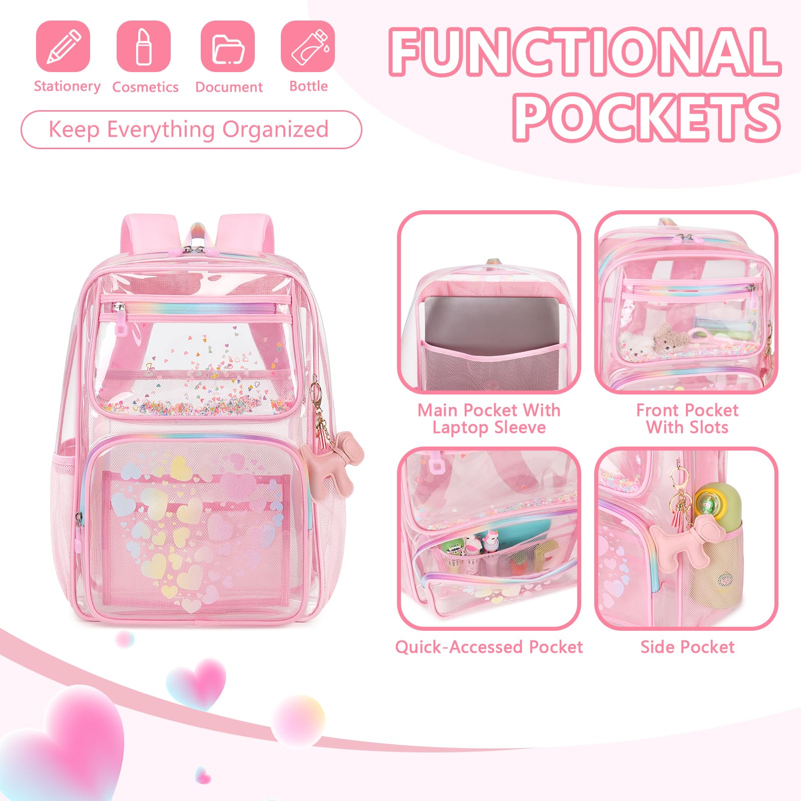 Foto 5 pulgar | Mochila Transparente Moonbaby Lovely Para Niñas En Edad Escolar Rosa - Venta Internacional.