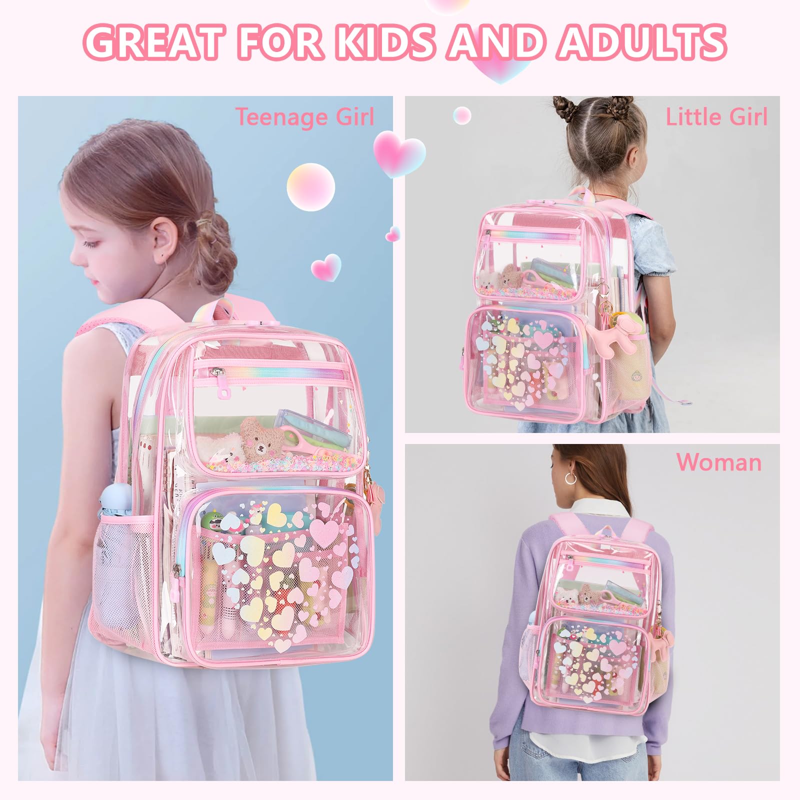 Foto 8 pulgar | Mochila Transparente Moonbaby Lovely Para Niñas En Edad Escolar Rosa - Venta Internacional.