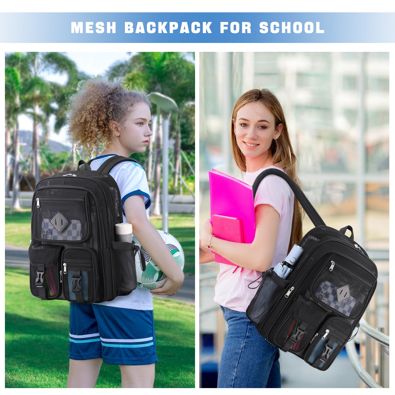 Foto 7 | Mochila Moonbaby De Malla Para Escuela Heavy Duty, Color Negro - Venta Internacional.