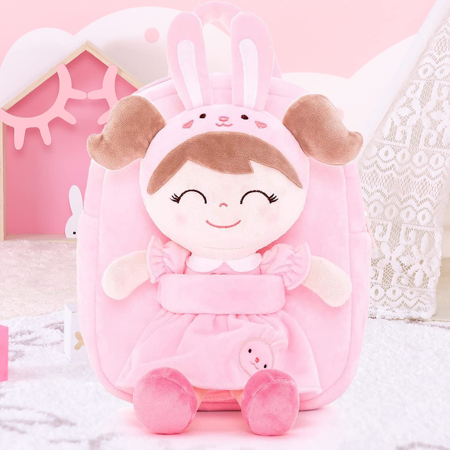 Foto 4 pulgar | Mochila Gloveleya Bunny Plush Kids Con Conejo De Peluche Rosa - Venta Internacional.