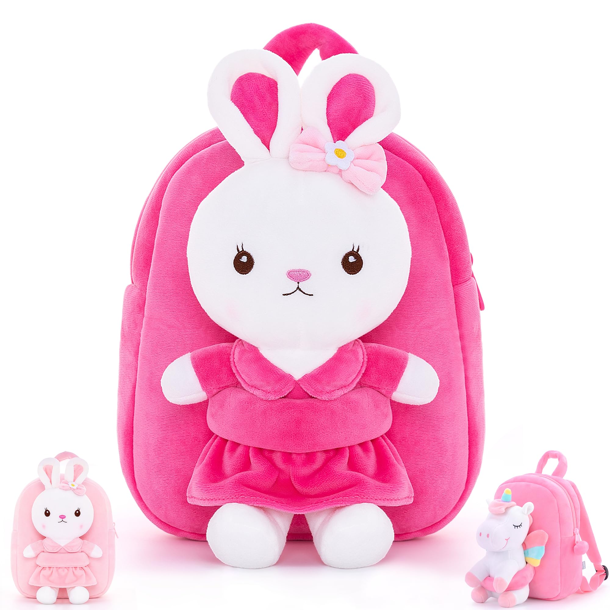 Mochila Gloveleya Kids Girl Con Conejito De Peluche, Rosa Roja - Venta Internacional.