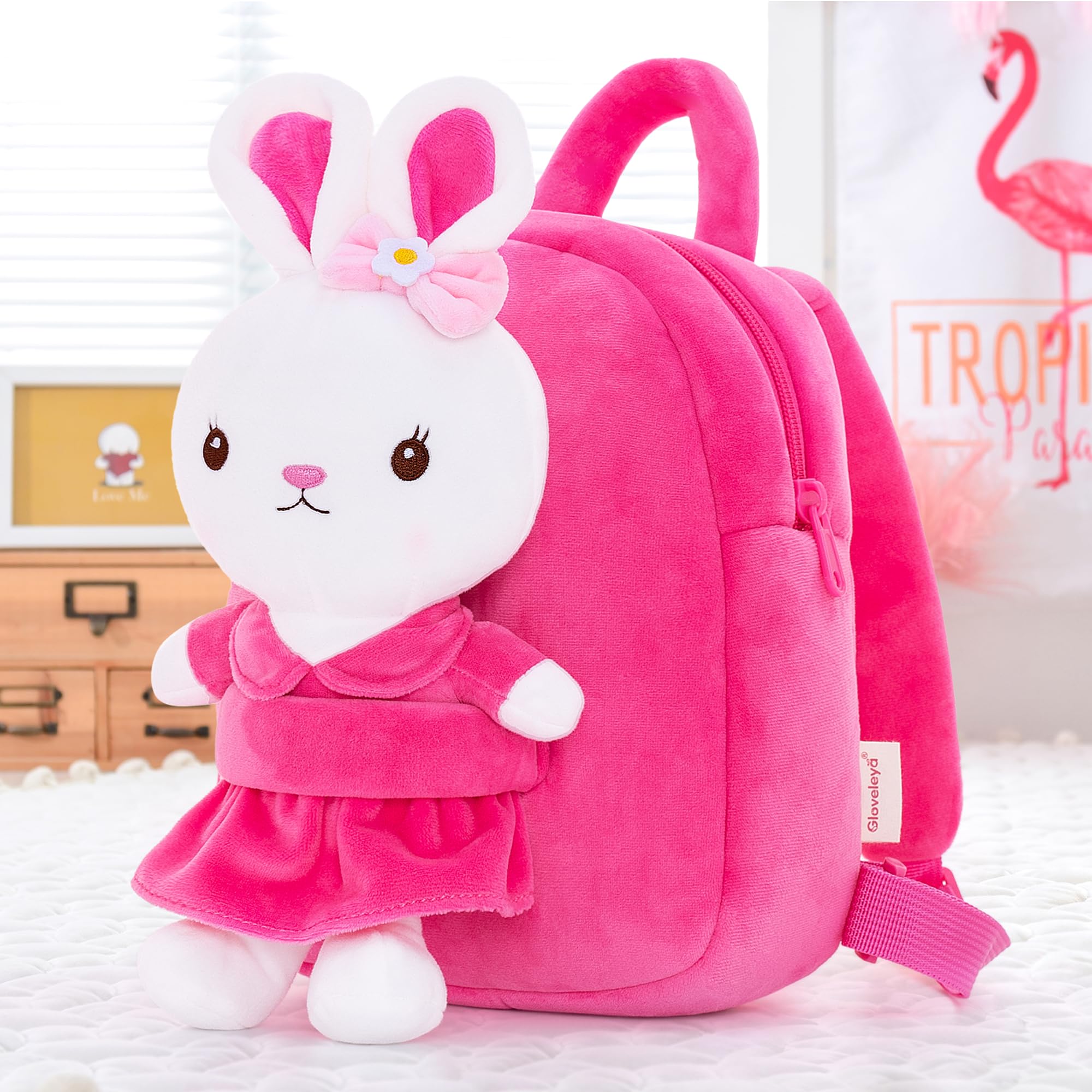 Foto 3 | Mochila Gloveleya Kids Girl Con Conejito De Peluche, Rosa Roja - Venta Internacional.