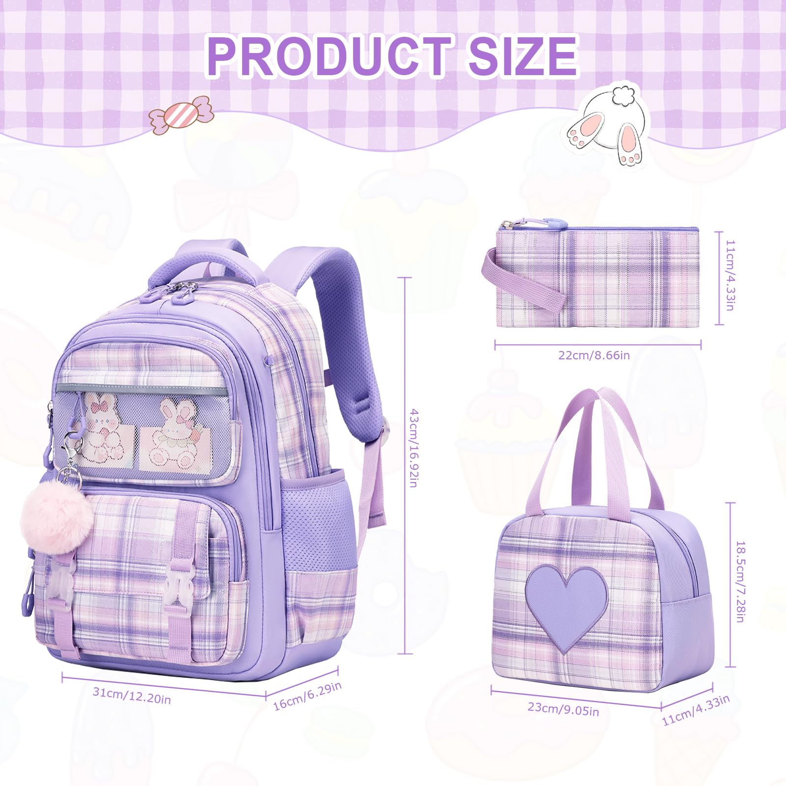 Foto 3 pulgar | Mochila Bevalsa Morada con 3 Piezas  - Venta Internacional