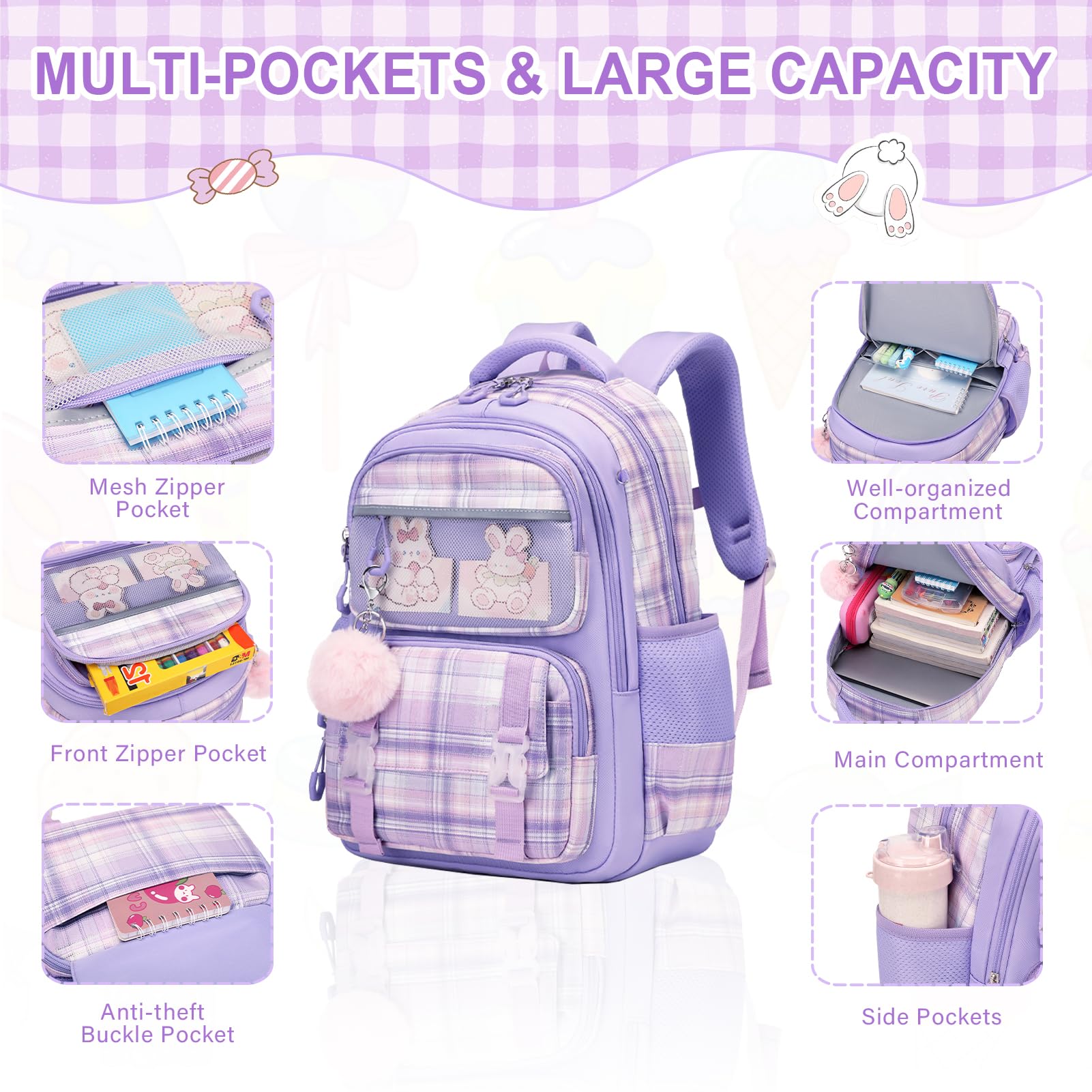 Foto 4 pulgar | Mochila Bevalsa Morada con 3 Piezas  - Venta Internacional