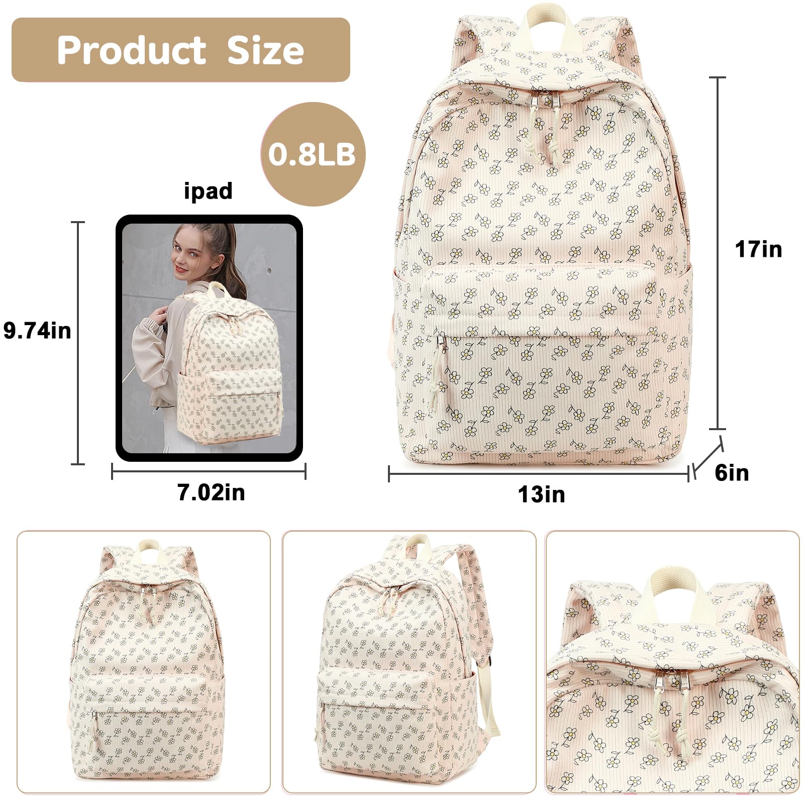 Foto 3 pulgar | Mochila Bluboon Para Niñas En Edad Escolar, Bolsa De Pana, 13 Pulgadas - Venta Internacional.