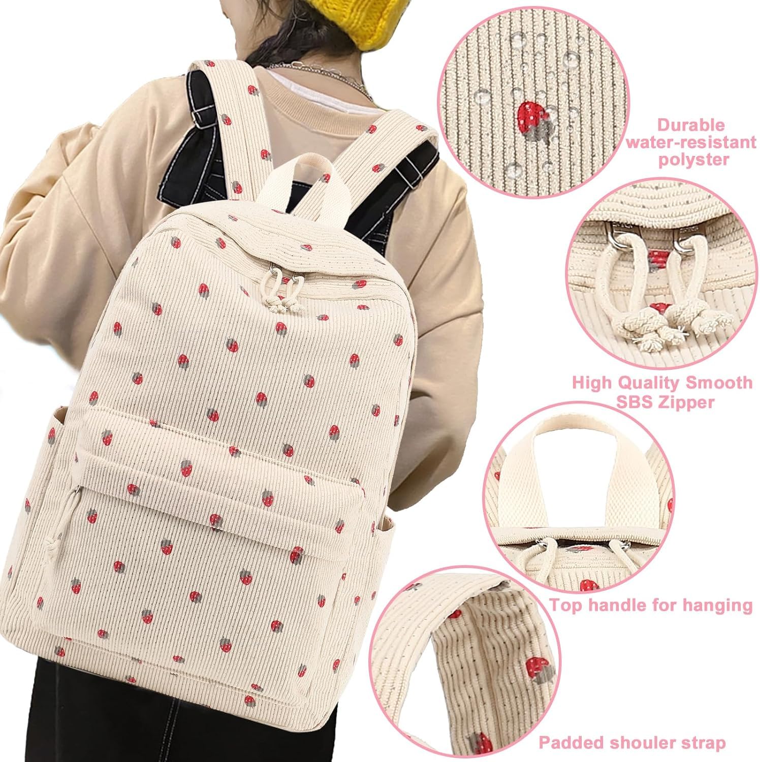 Foto 5 pulgar | Mochila Bluboon Para Niñas En Edad Escolar, Bolsa De Pana, 13 Pulgadas - Venta Internacional.
