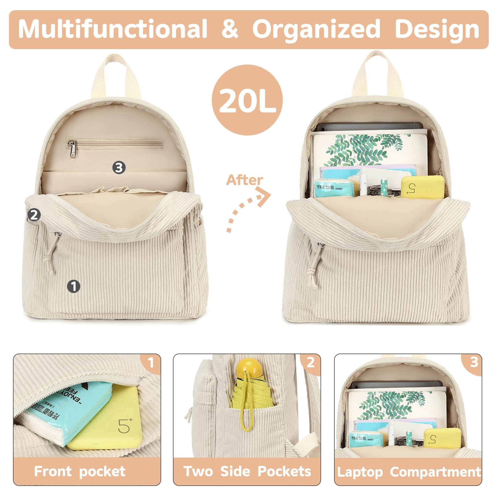 Foto 7 pulgar | Mochila Bluboon Mini Para Niñas Pequeñas Con Estampado Floral De Pana - Venta Internacional.