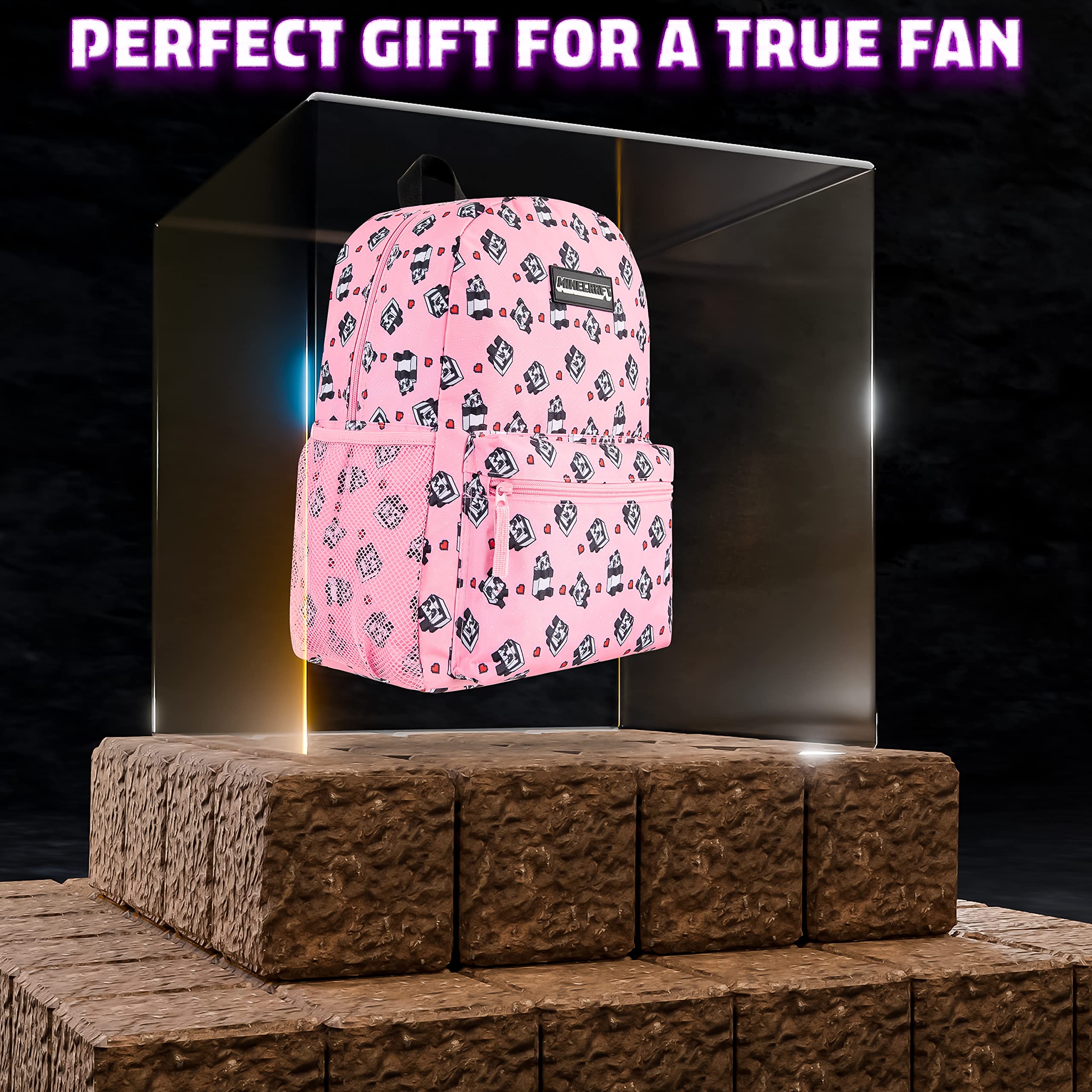 Foto 3 pulgar | Mochila Escolar Minecraft Kids Con Bolsillo Frontal Rosa - Venta Internacional.