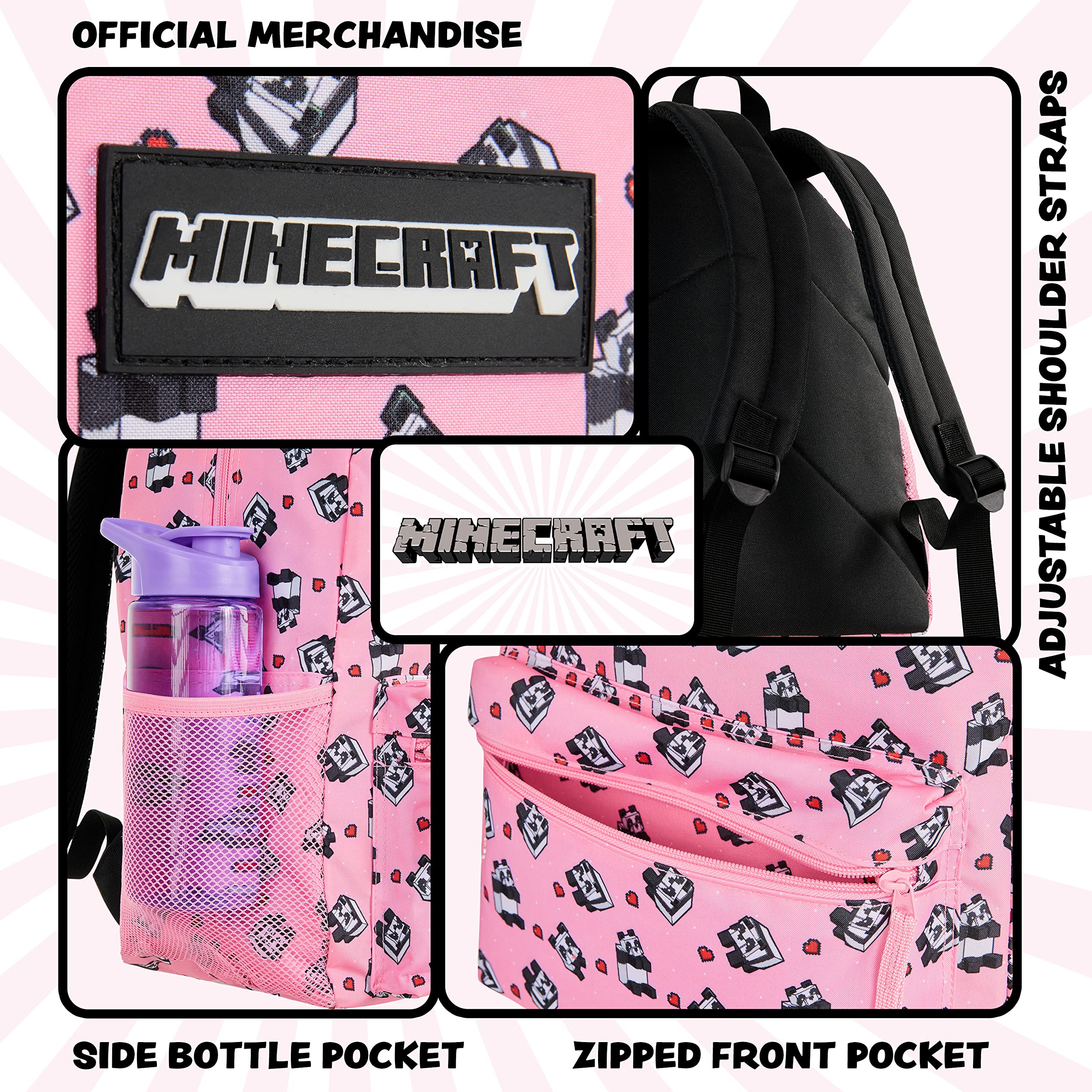 Foto 4 pulgar | Mochila Escolar Minecraft Kids Con Bolsillo Frontal Rosa - Venta Internacional.
