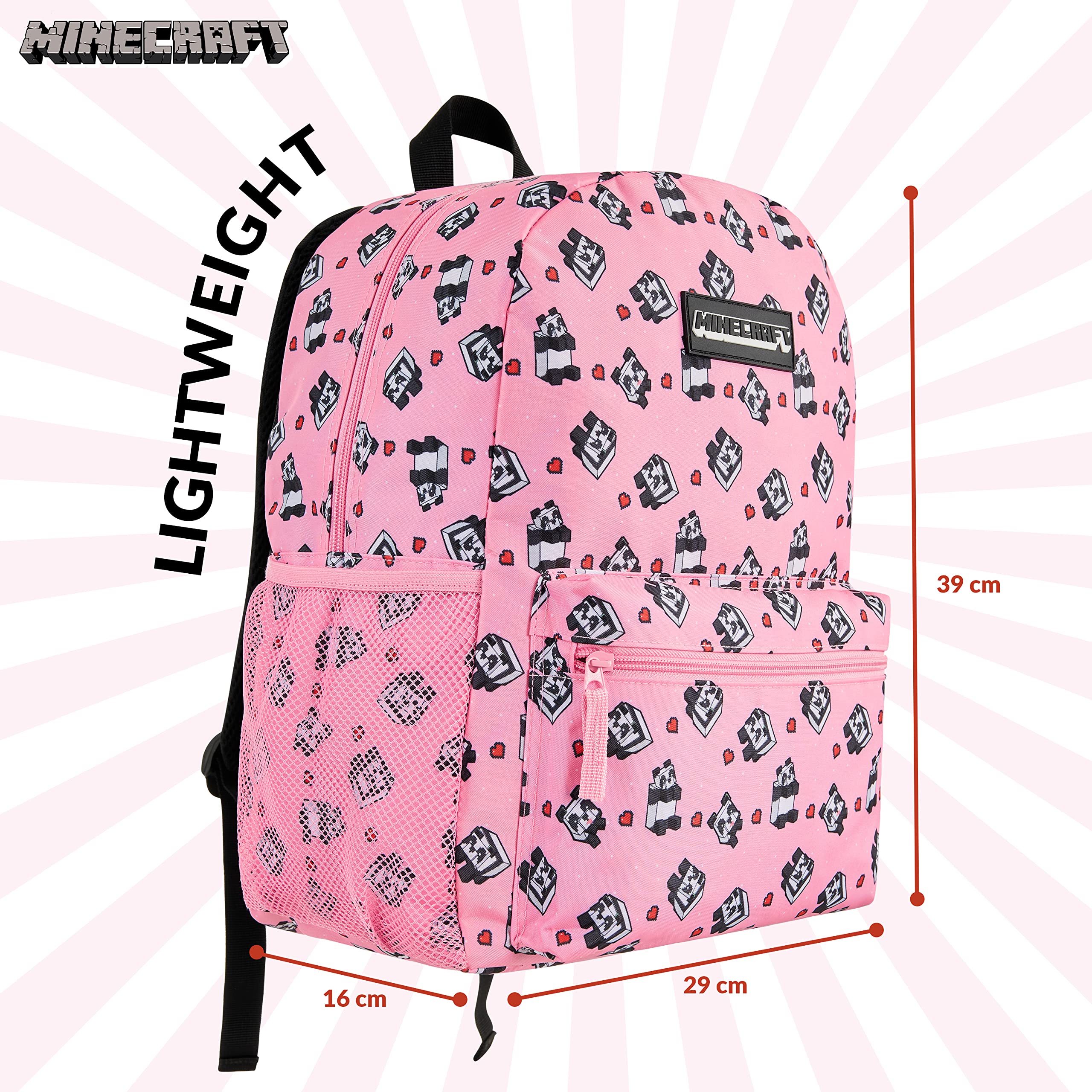 Foto 7 pulgar | Mochila Escolar Minecraft Kids Con Bolsillo Frontal Rosa - Venta Internacional.