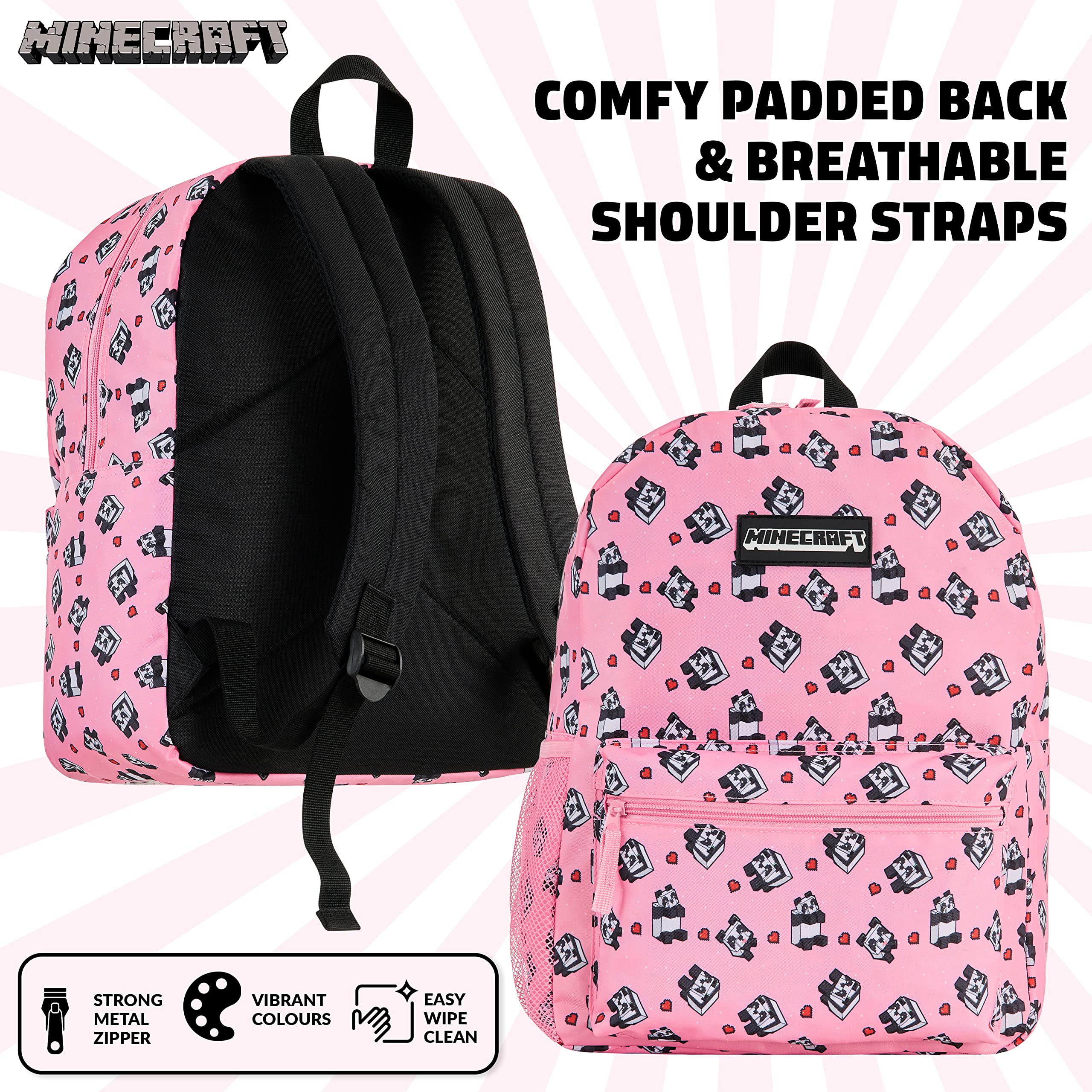 Foto 8 pulgar | Mochila Escolar Minecraft Kids Con Bolsillo Frontal Rosa - Venta Internacional.