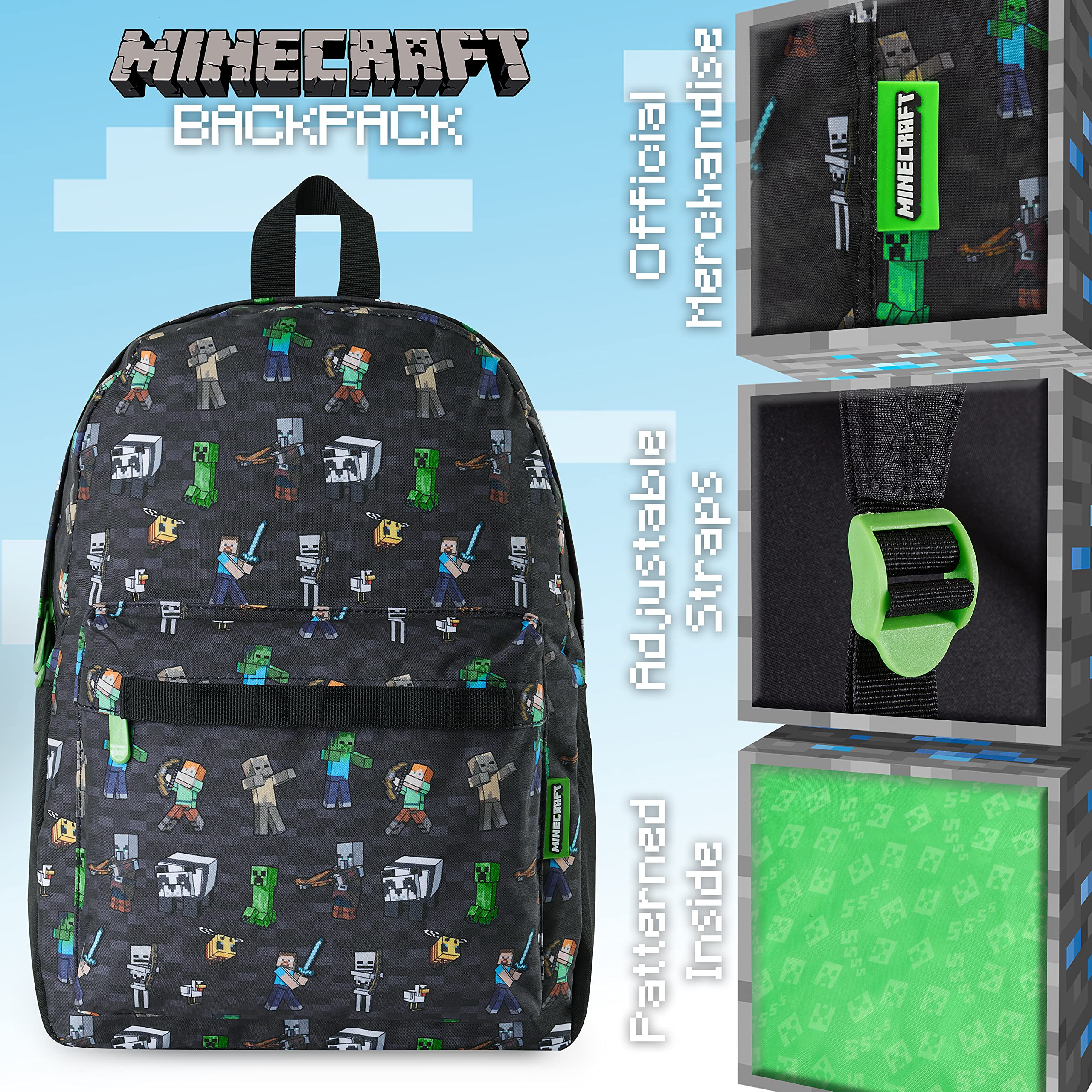 Foto 4 pulgar | Mochila Escolar Minecraft Kids Con Bolsillo Frontal Black App - Venta Internacional.