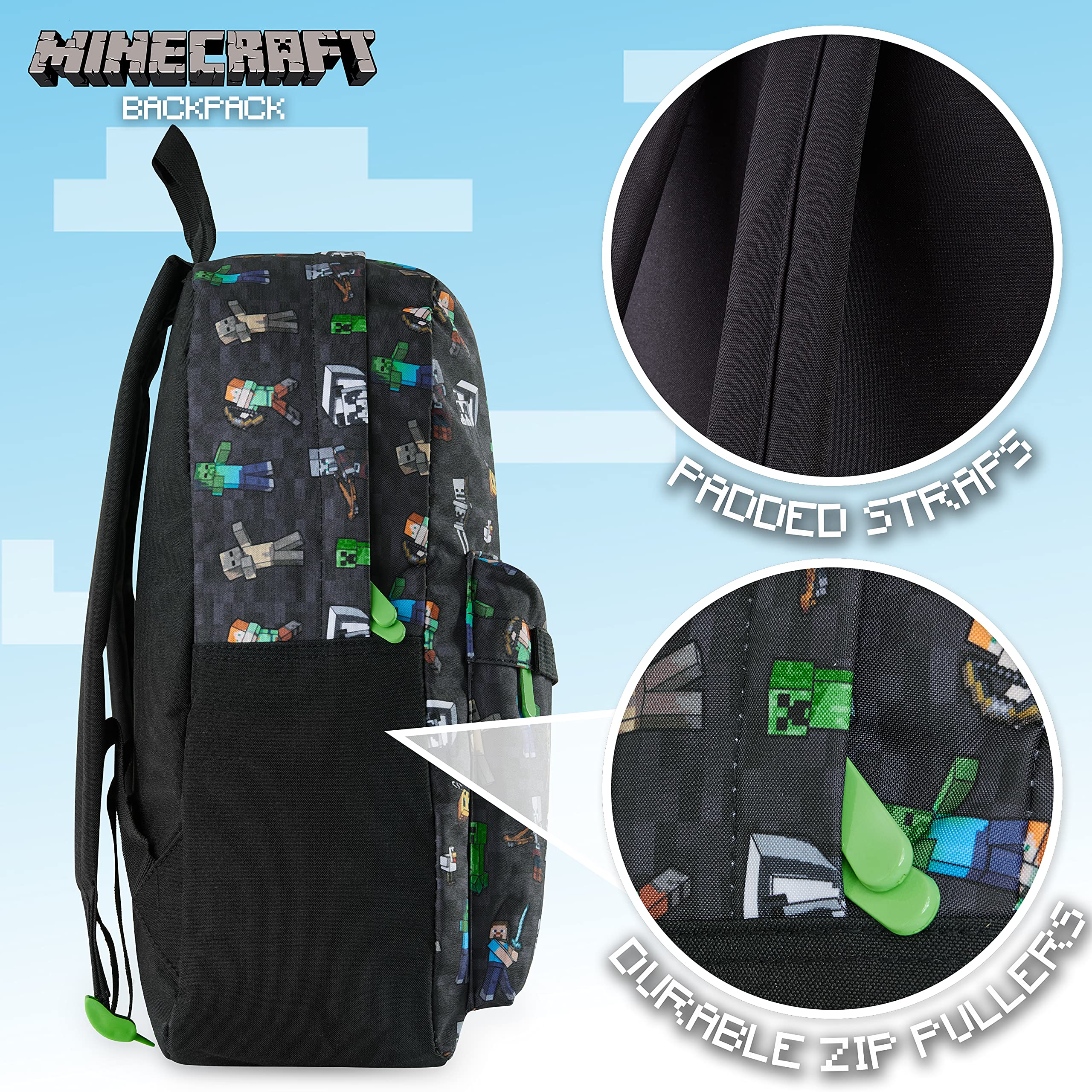Foto 4 | Mochila Escolar Minecraft Kids Con Bolsillo Frontal Black App - Venta Internacional.