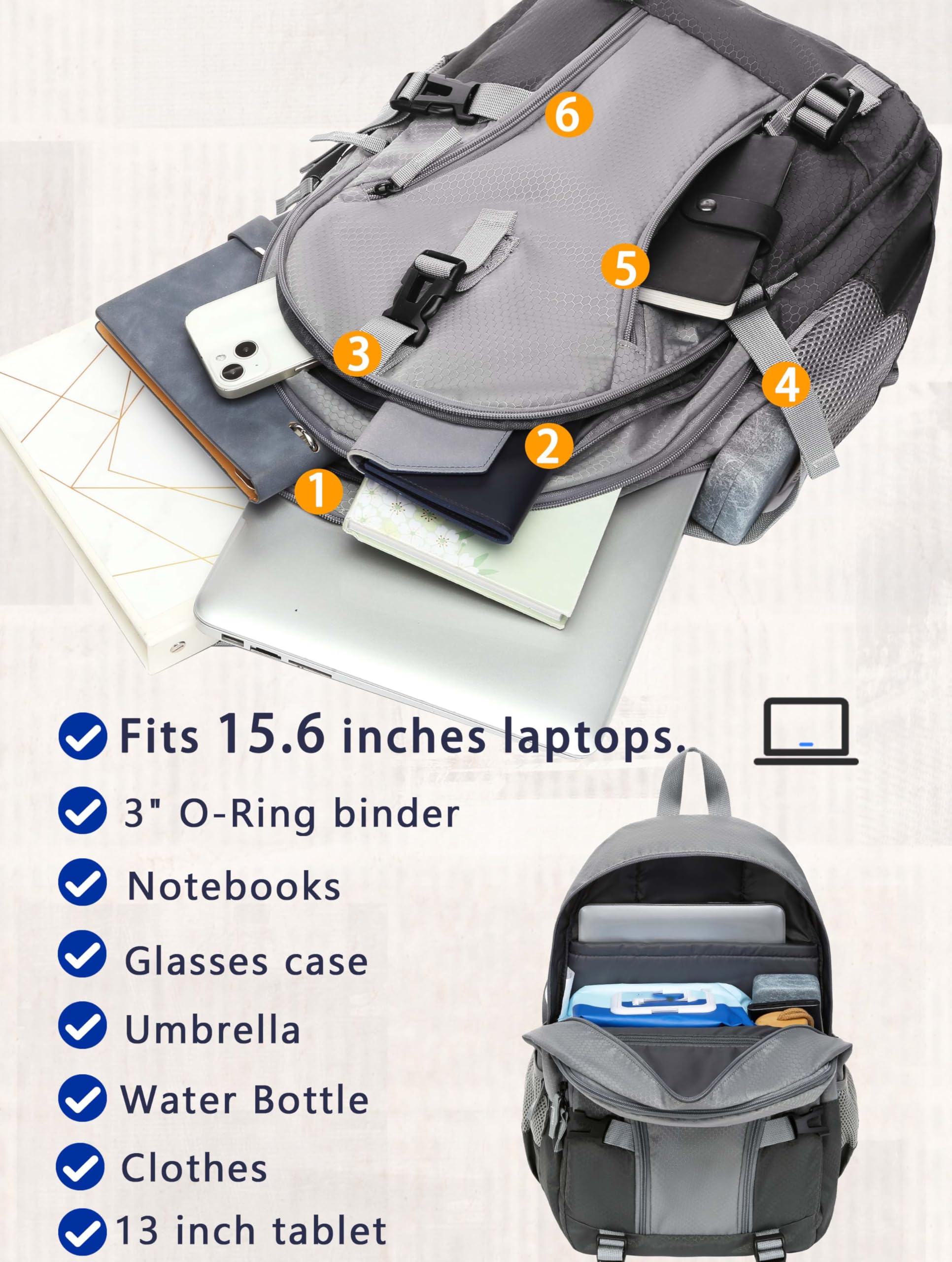 Foto 4 pulgar | Mochila Bluefairy Para Adolescentes, Niños Y Niñas, 18 Litros, Color Gris - Venta Internacional.