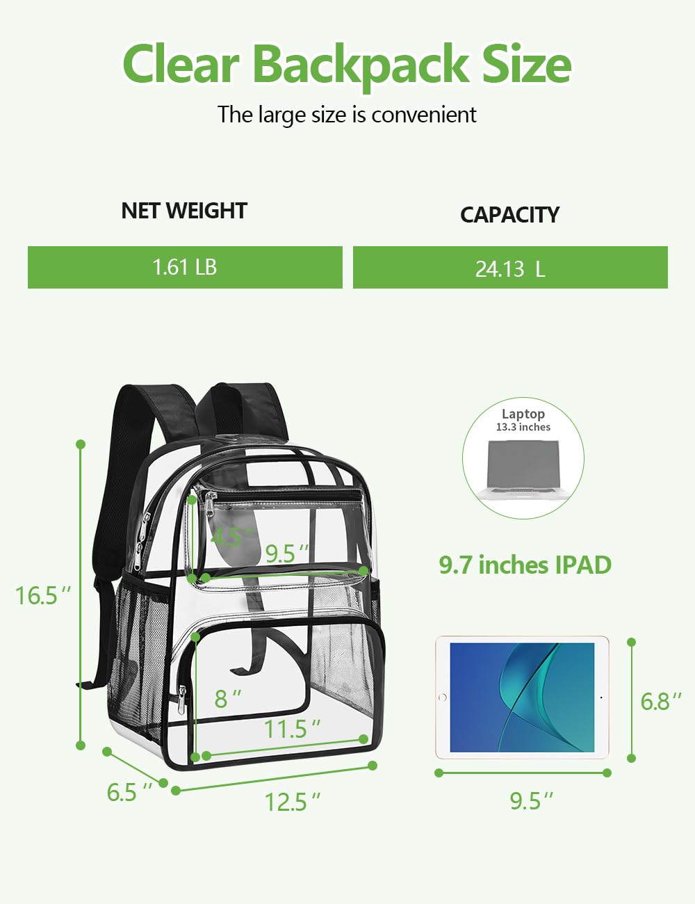 Foto 4 pulgar | Mochila Transparente May Tree, Bolsa Transparente Para Eventos De Estadio, Negra - Venta Internacional.