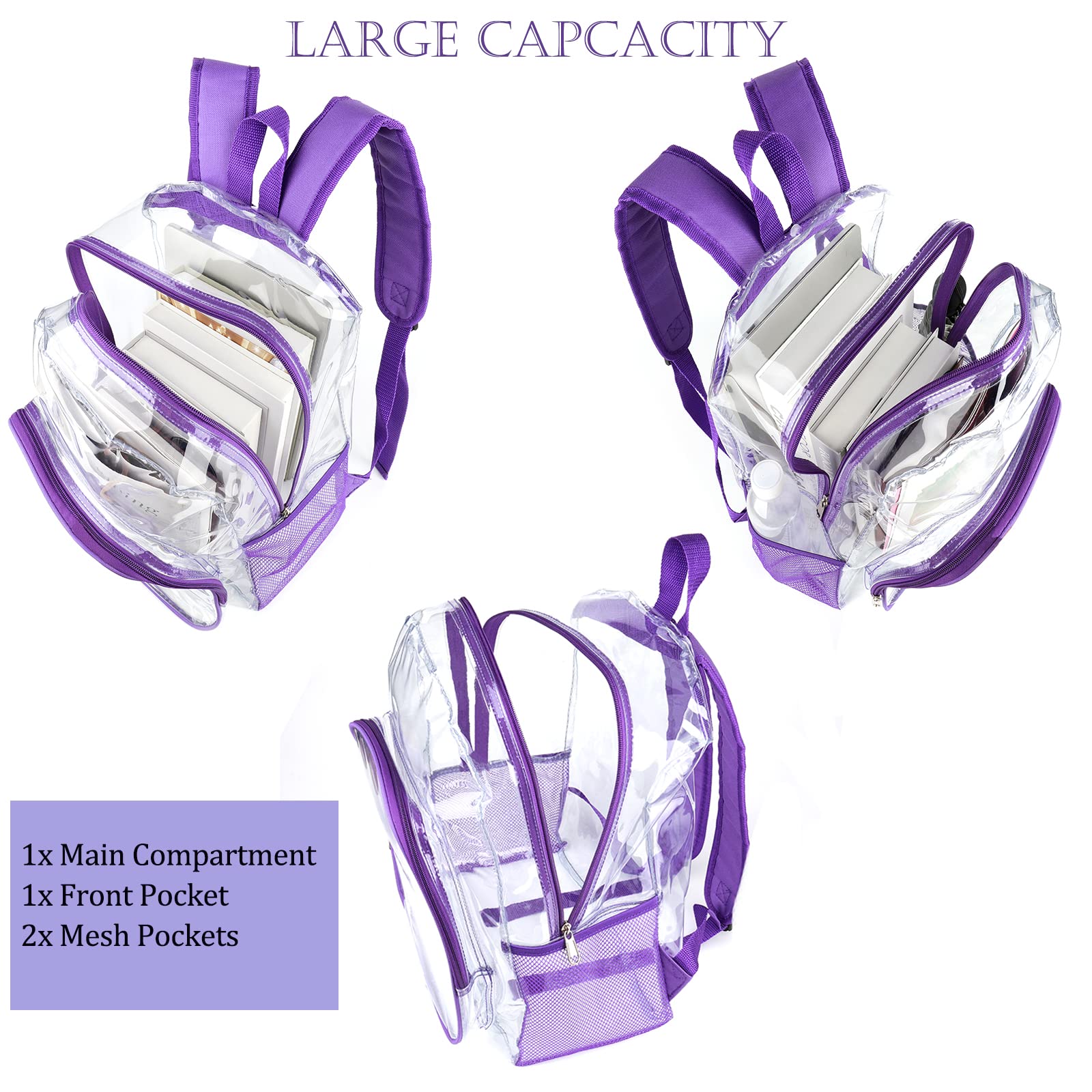Foto 5 pulgar | Mochila Transparente Jomparo Púrpura De Pvc Transparente Para La Escuela - Venta Internacional.