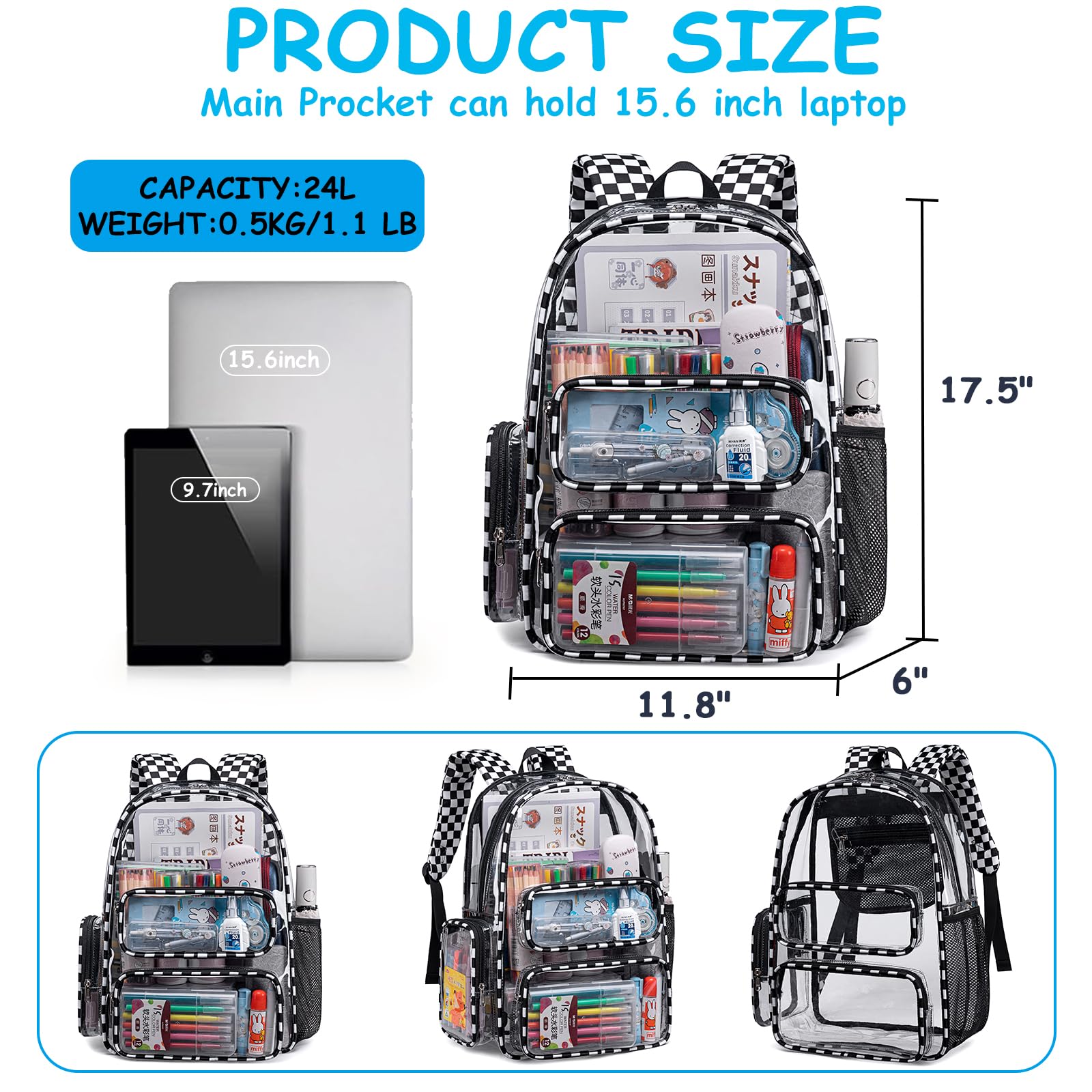 Foto 3 pulgar | Mochila Transparente Camtop Transparent Heavy Duty Para La Escuela - Venta Internacional.