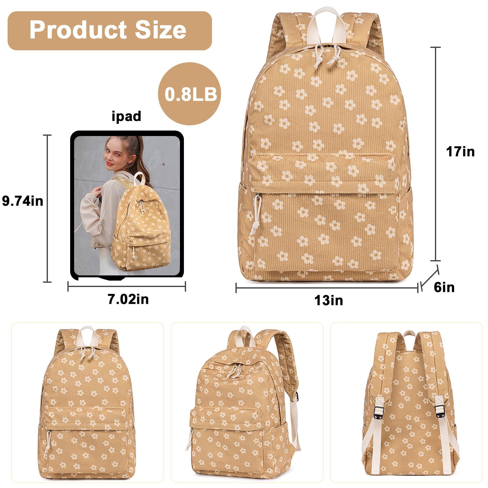 Foto 3 pulgar | Mochila Bluboon Para Niñas En Edad Escolar, Bolsa De Pana, 13 Pulgadas - Venta Internacional.
