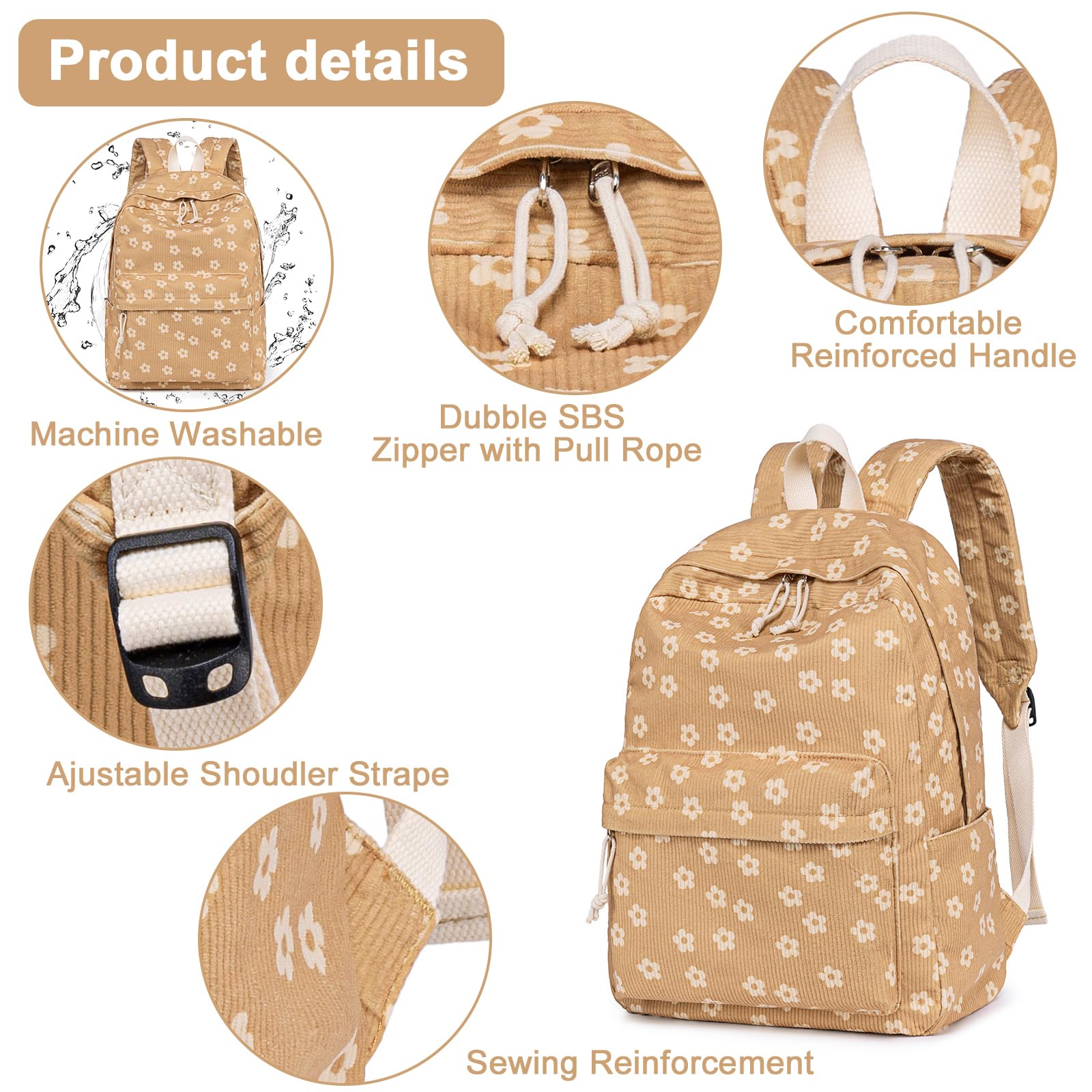 Foto 4 pulgar | Mochila Bluboon Para Niñas En Edad Escolar, Bolsa De Pana, 13 Pulgadas - Venta Internacional.