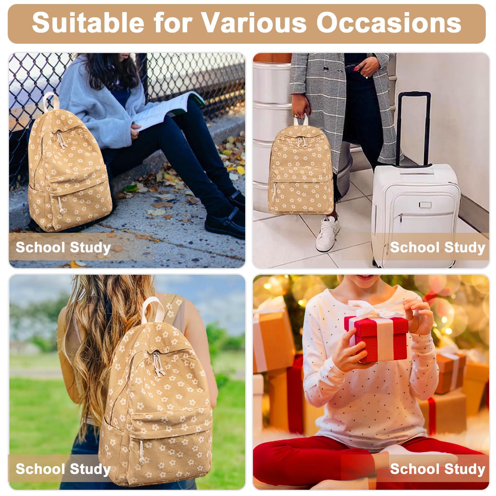 Foto 5 pulgar | Mochila Bluboon Para Niñas En Edad Escolar, Bolsa De Pana, 13 Pulgadas - Venta Internacional.