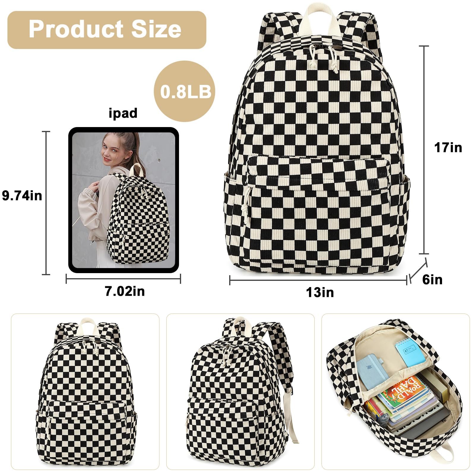 Foto 3 pulgar | Mochila Bluboon Para Niñas En Edad Escolar Y Mujer, Pana, 13 Pulgadas - Venta Internacional.