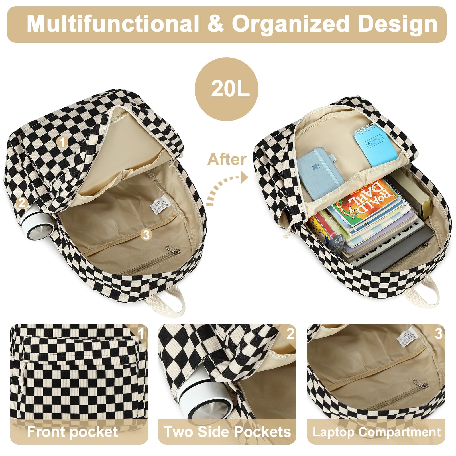 Foto 5 pulgar | Mochila Bluboon Para Niñas En Edad Escolar Y Mujer, Pana, 13 Pulgadas - Venta Internacional.