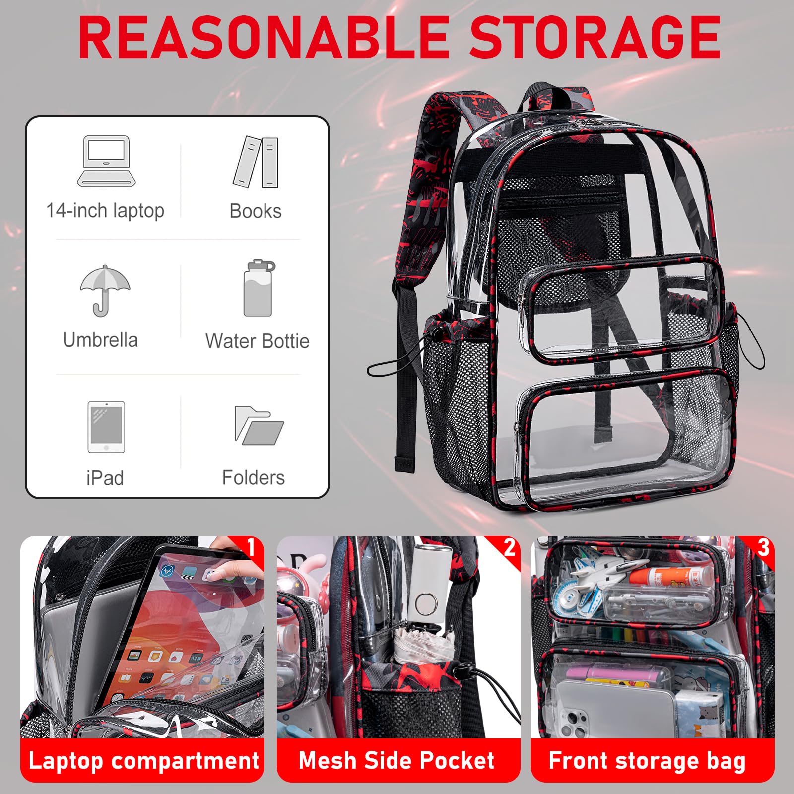 Foto 3 pulgar | Mochila Transparente Camtop Transparent Heavy Duty Para La Escuela - Venta Internacional.