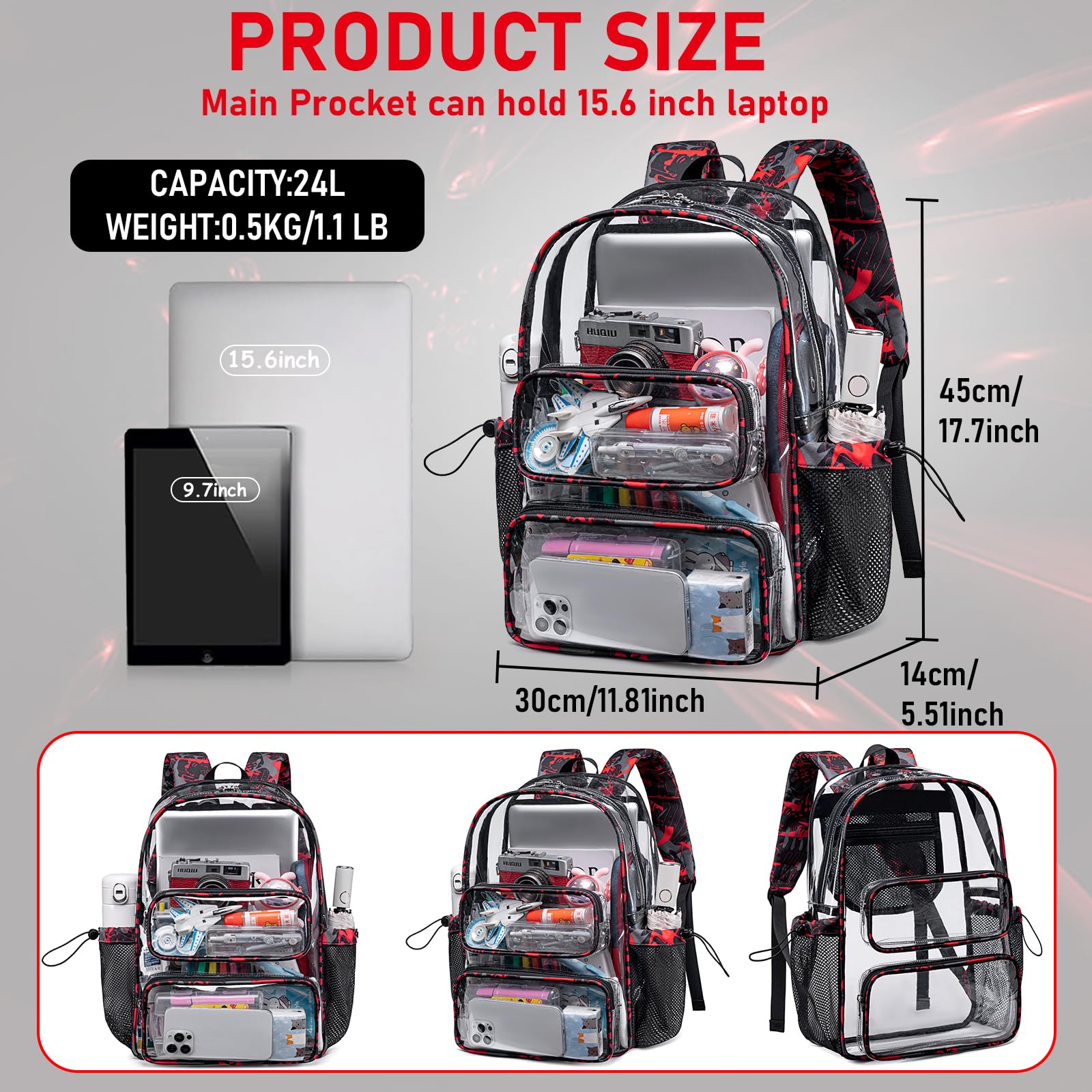 Foto 4 pulgar | Mochila Transparente Camtop Transparent Heavy Duty Para La Escuela - Venta Internacional.