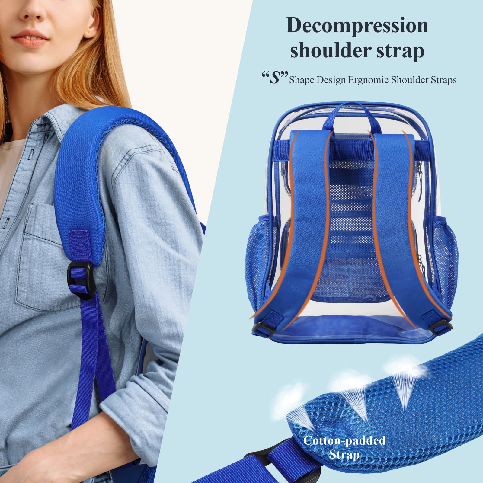 Foto 4 | Mochila Transparente Packism De 17 Pulgadas, Grande, Para Escuela, Azul - Venta Internacional.