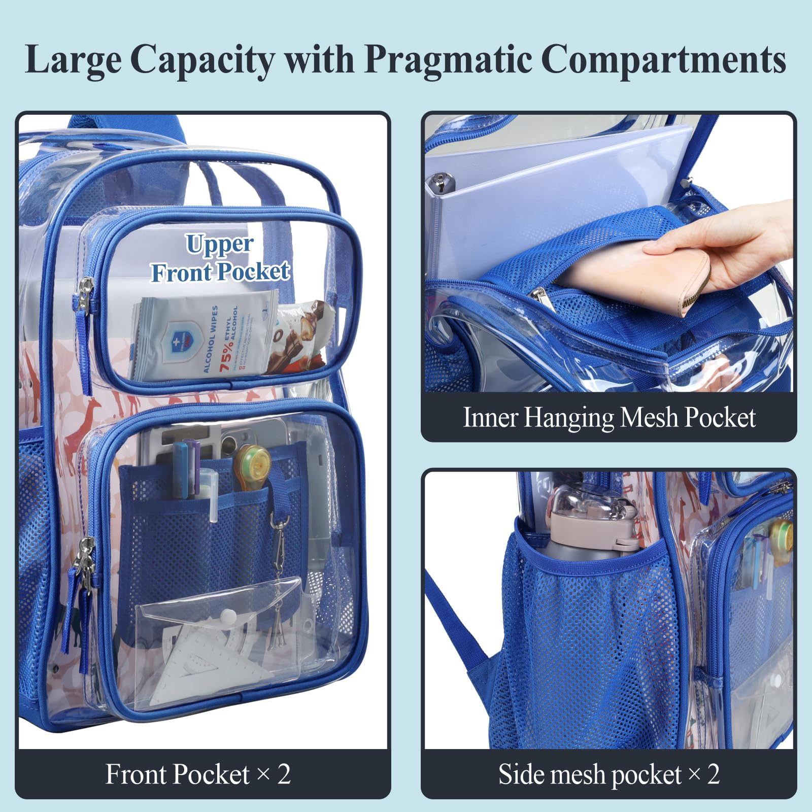 Foto 5 | Mochila Transparente Packism De 17 Pulgadas, Grande, Para Escuela, Azul - Venta Internacional.