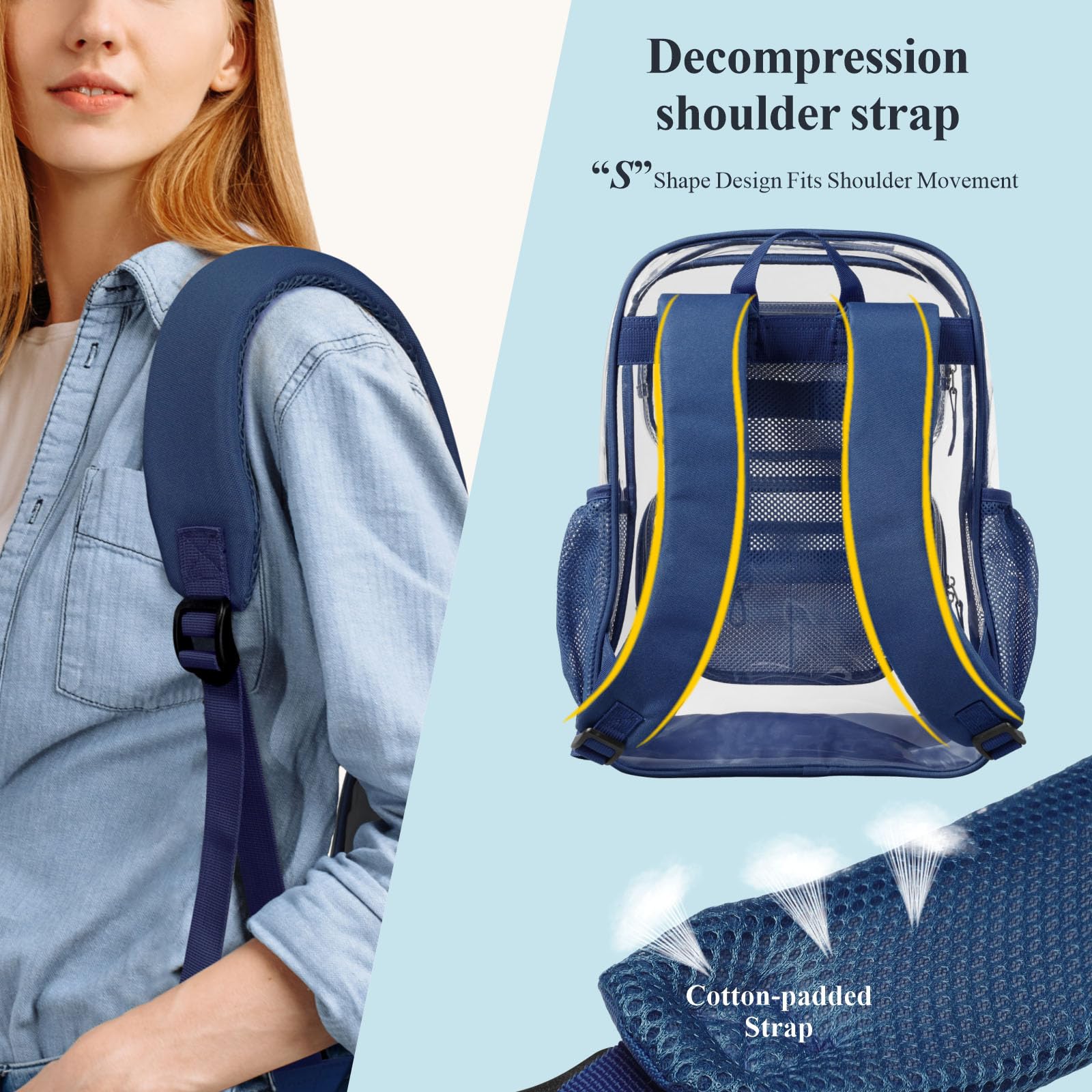 Foto 4 pulgar | Mochila Transparente Packism De 17 Pulgadas, Grande, Para La Escuela, Azul Marino - Venta Internacional.