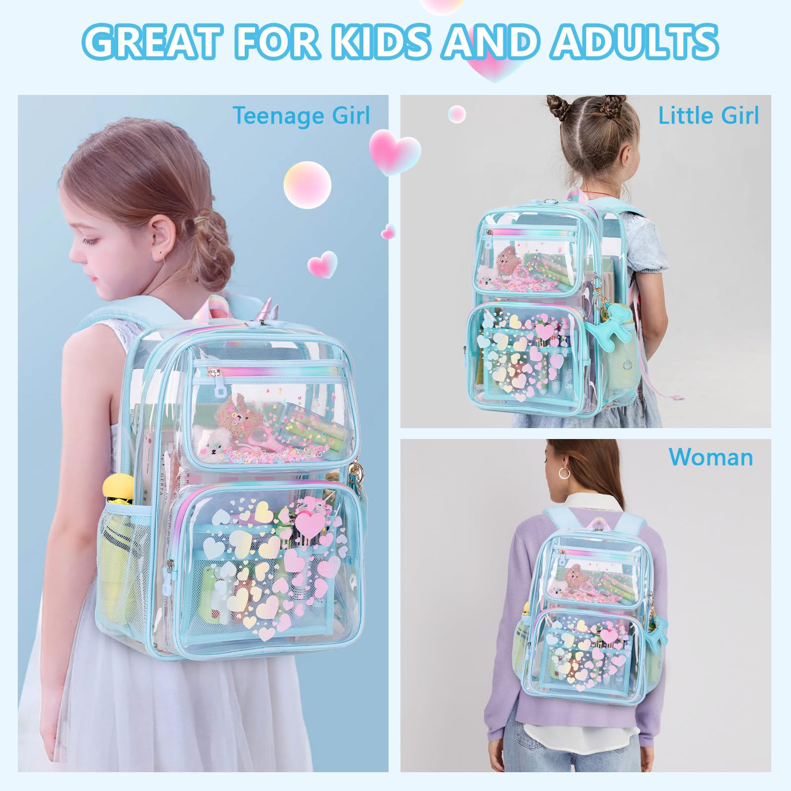 Foto 3 pulgar | Mochila Transparente Moonbaby Lovely Para Niñas En Edad Escolar Azul - Venta Internacional.